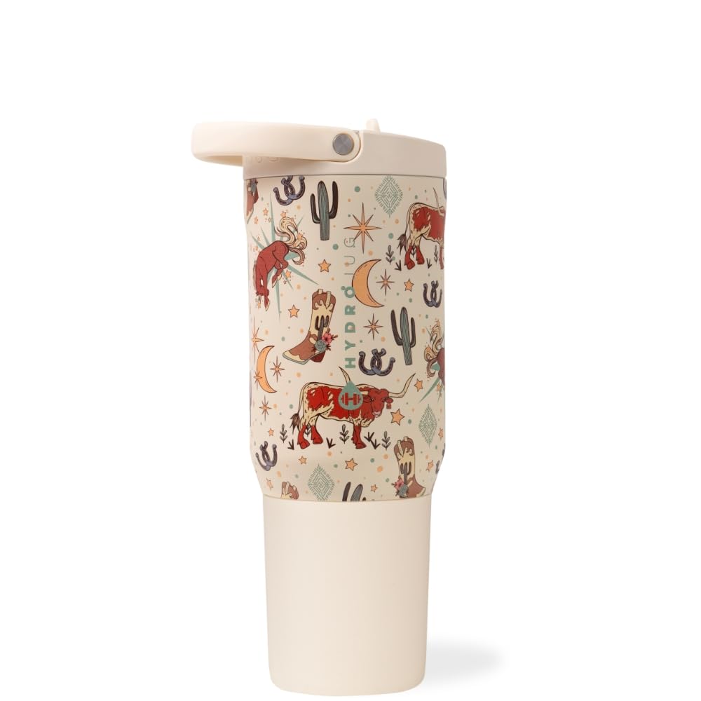 HydroJug Sport - Stainless Steel Tumbler with Straw, Vacuum Insulated, 40oz Leakproof Water Bottle, Ergonomic Design, Reusable, Dishwasher Safe, Rubber Base, Durable for Gym or Outdoors, Rodeo