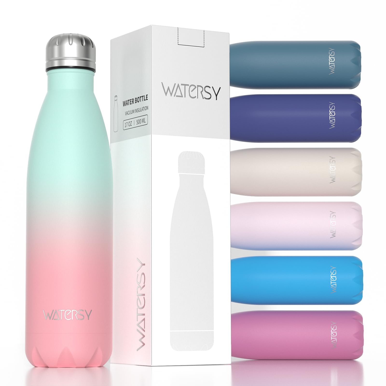 WATERSY Stainless Steel water bottles,17oz/500ml Insulated Water Bottles,Deep Blue metal water bottle Keeps Drink Cold and Hot,BPA Free kids water bottles for School,Gym,Travel,Sports