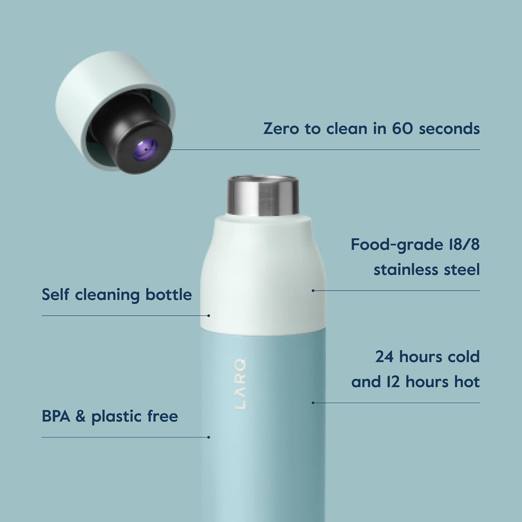 LARQ Bottle PureVis 17 oz - Self-Cleaning and Insulated Stainless Steel Water Bottle with UV Water Purifier and Award-winning Design | Reusable & Travel Friendly, Seaside Mint