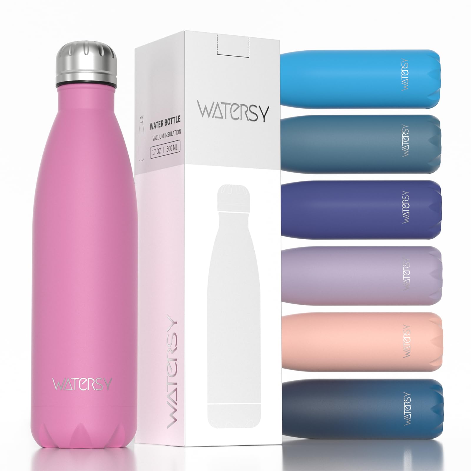 WATERSY Stainless Steel water bottles,17oz/500ml Insulated Water Bottles,Deep Blue metal water bottle Keeps Drink Cold and Hot,BPA Free kids water bottles for School,Gym,Travel,Sports