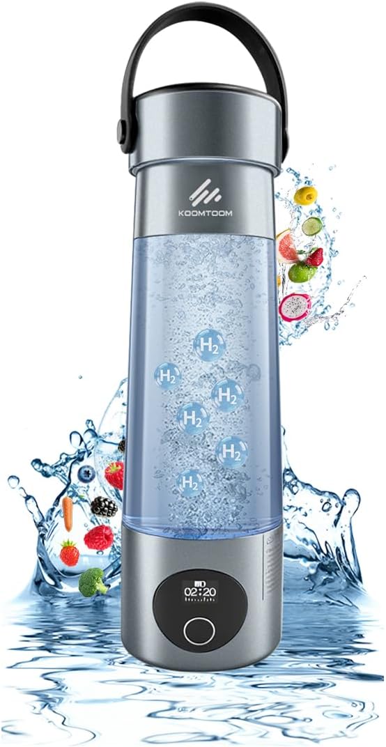 KOOMTOOM 500ML Hydrogen Water Bottle,2025 Portable Hydrogen Generator with Handle,SPE & PEM Technology,6000 PPB Concentration,17OZ Hydrogen Water Generator Healthy Gift for Lover,Family (Dark Grey)