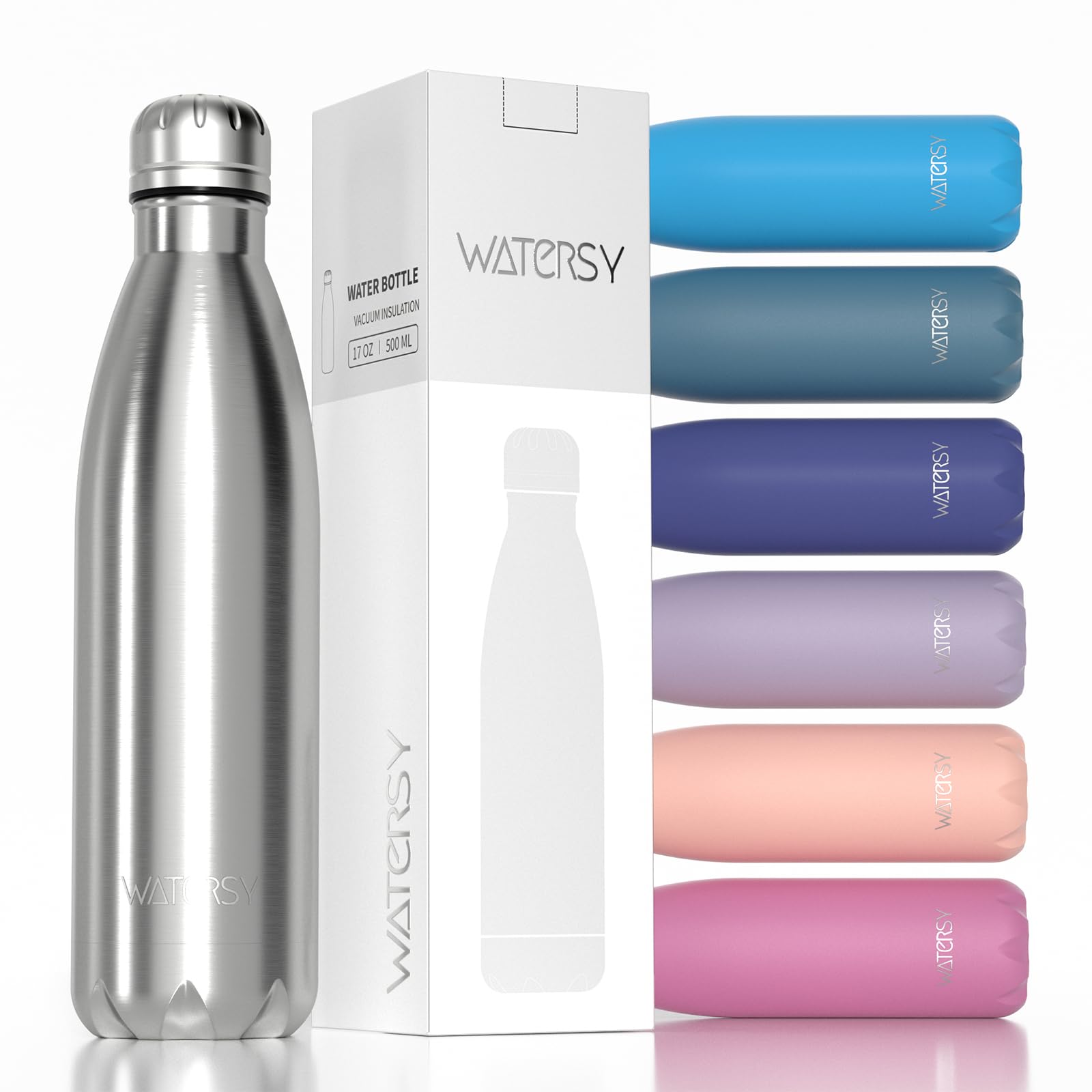 WATERSY Stainless Steel water bottles,17oz/500ml Insulated Water Bottles,Deep Blue metal water bottle Keeps Drink Cold and Hot,BPA Free kids water bottles for School,Gym,Travel,Sports