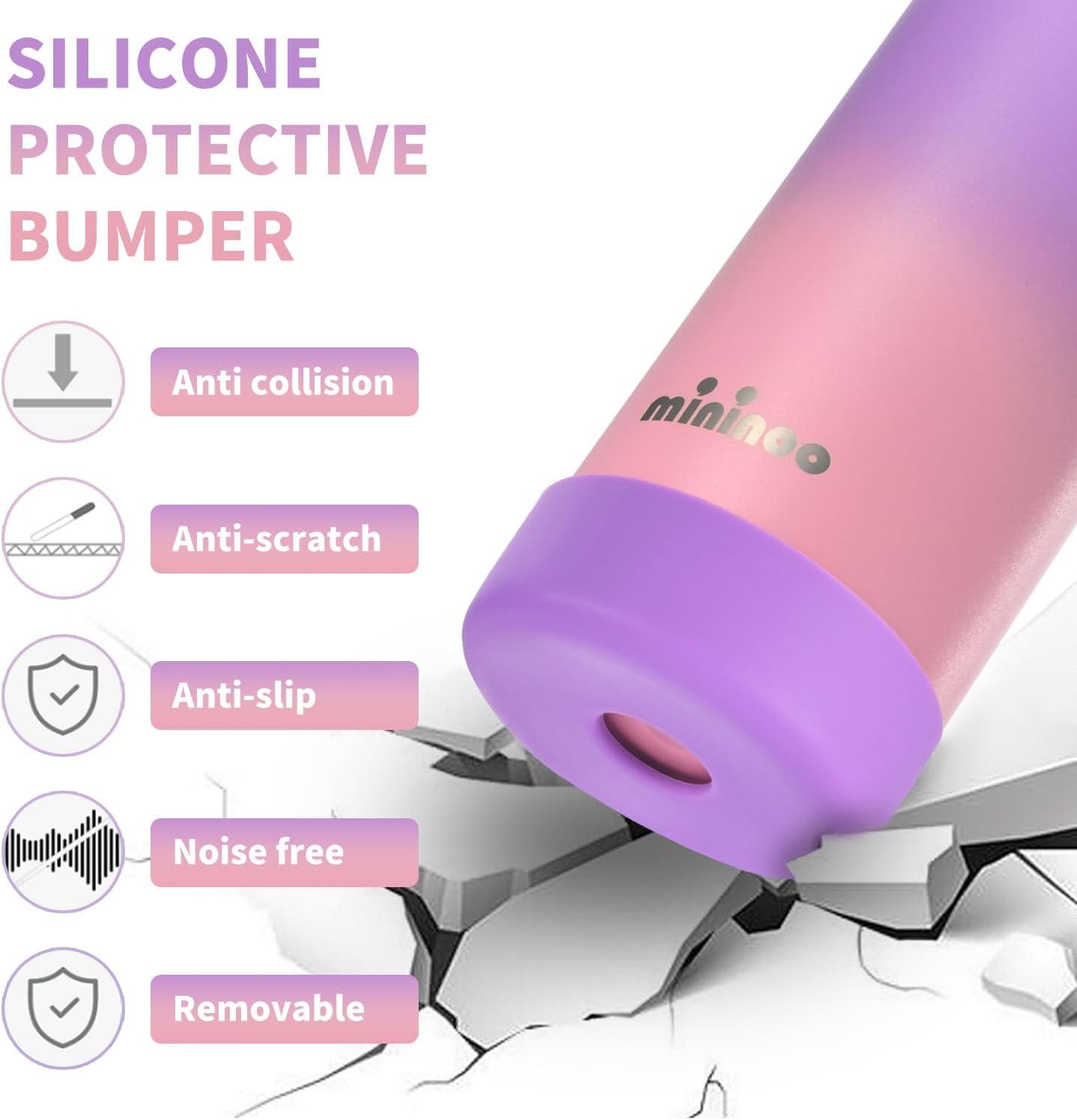 Mininoo Insulated Stainless Steel Kids Water Bottle for School with Straw Lid & Strap, 50 Stickers, 18 oz(Purple/Pink)