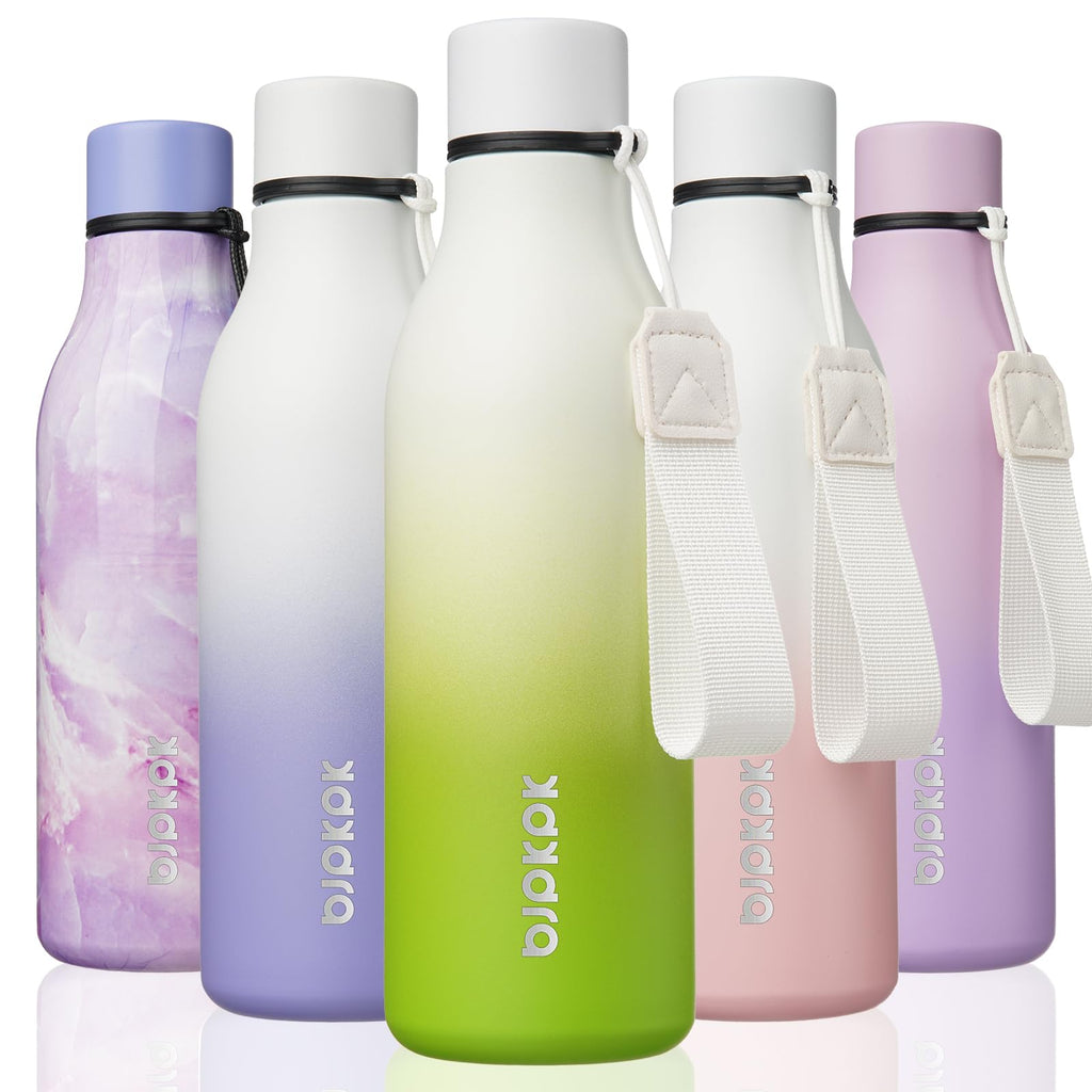 BJPKPK Insulated Water Bottles, 12oz Stainless Steel Metal Water Bottle with Strap, BPA Free Leak Proof Jugs, Mugs, Flasks, Reusable Thermal Flasks for Sports & Travel, Sakura