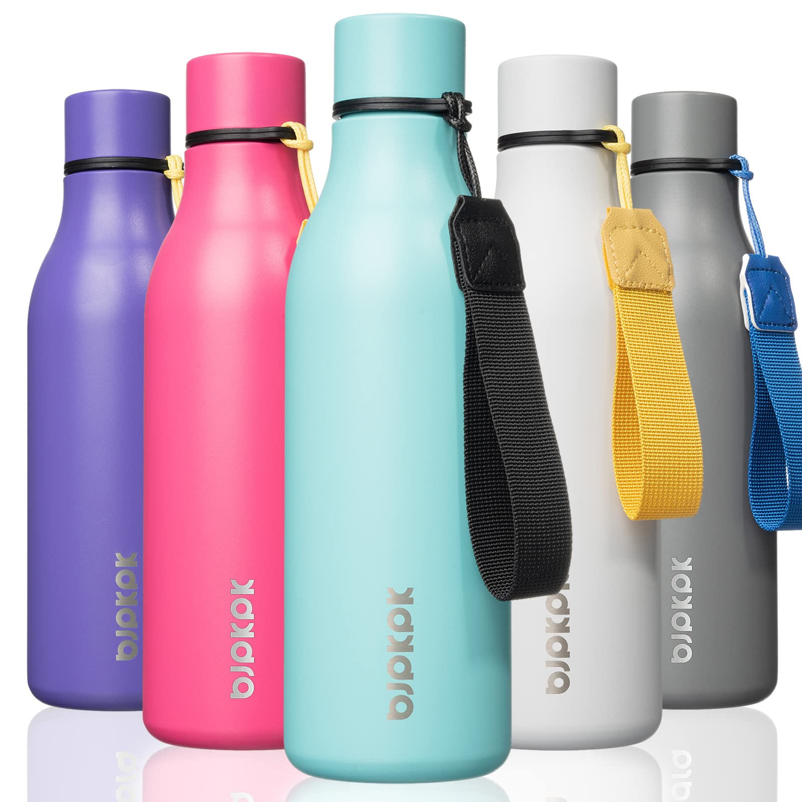 BJPKPK Insulated Water Bottles, 12oz Stainless Steel Metal Water Bottle with Strap, BPA Free Leak Proof Jugs, Mugs, Flasks, Reusable Thermal Flasks for Sports & Travel, Sakura