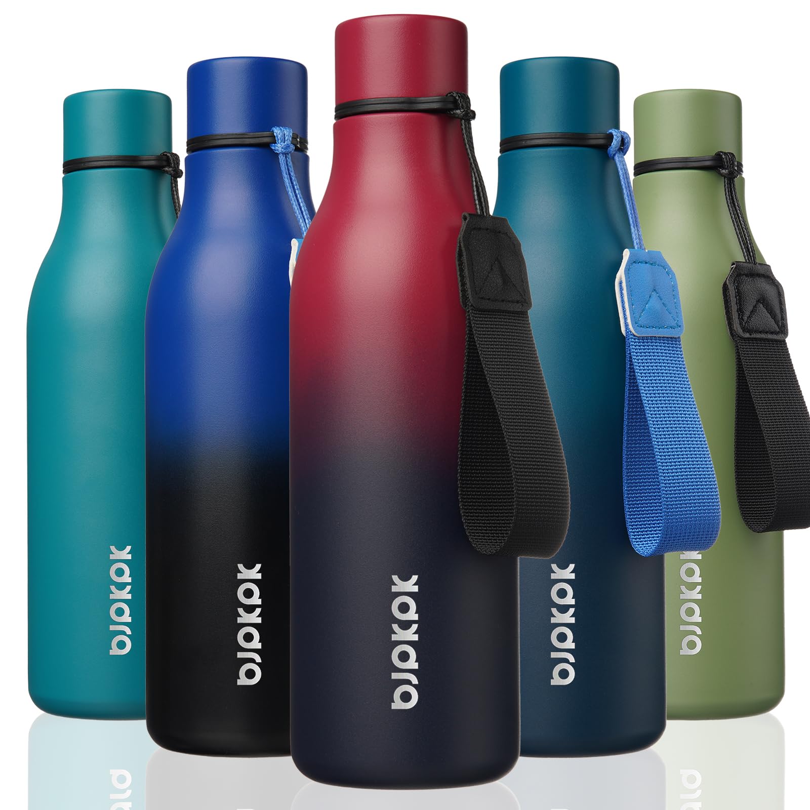 BJPKPK Insulated Water Bottles, 12oz Stainless Steel Metal Water Bottle with Strap, BPA Free Leak Proof Jugs, Mugs, Flasks, Reusable Thermal Flasks for Sports & Travel, Sakura