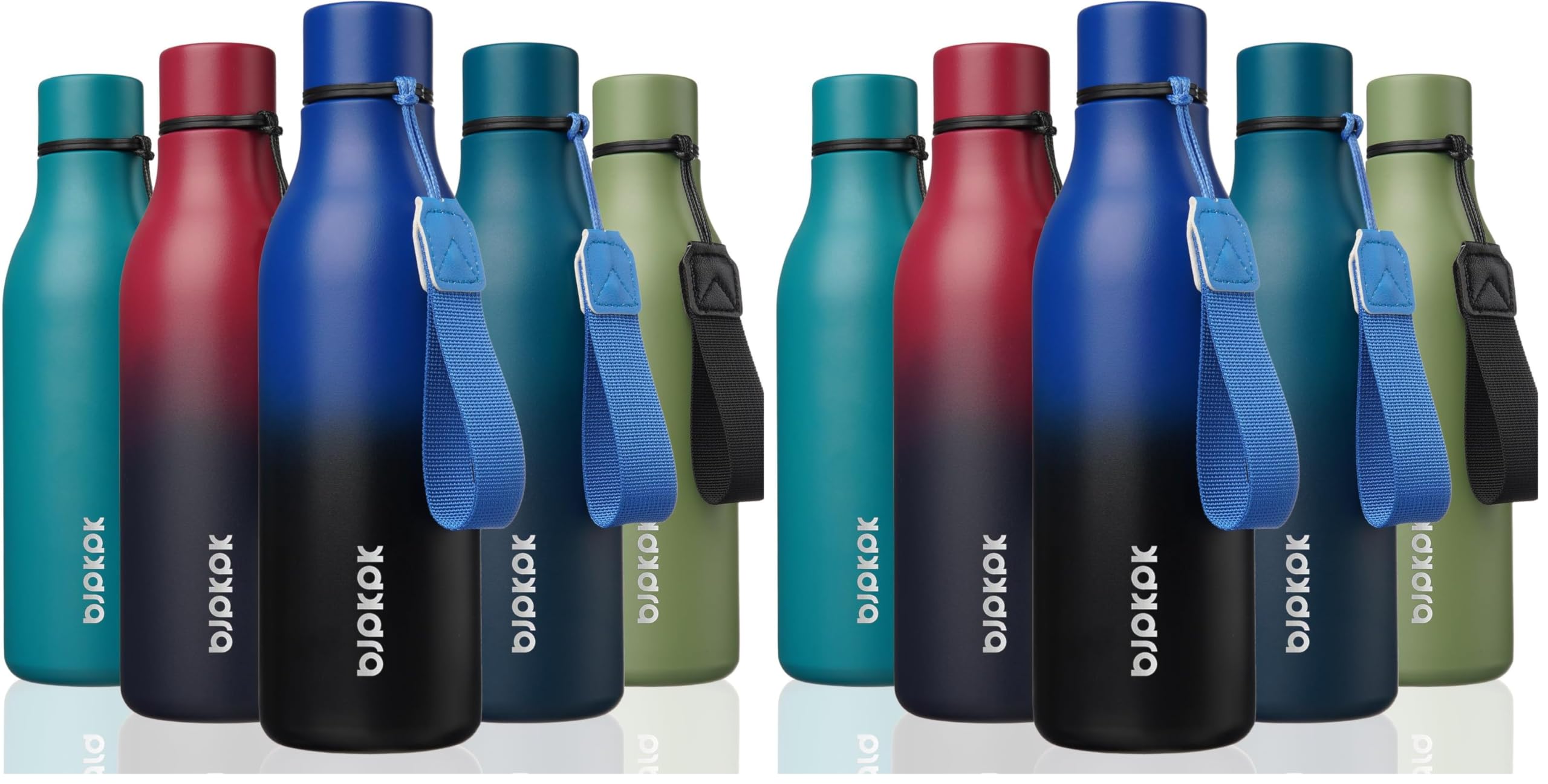 BJPKPK Insulated Water Bottles, 12oz Stainless Steel Metal Water Bottle with Strap, BPA Free Leak Proof Jugs, Mugs, Flasks, Reusable Thermal Flasks for Sports & Travel, Sakura