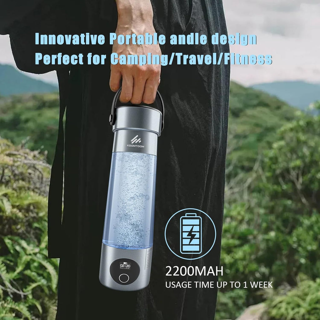 KOOMTOOM 500ML Hydrogen Water Bottle,2025 Portable Hydrogen Generator with Handle,SPE & PEM Technology,6000 PPB Concentration,17OZ Hydrogen Water Generator Healthy Gift for Lover,Family (Dark Grey)