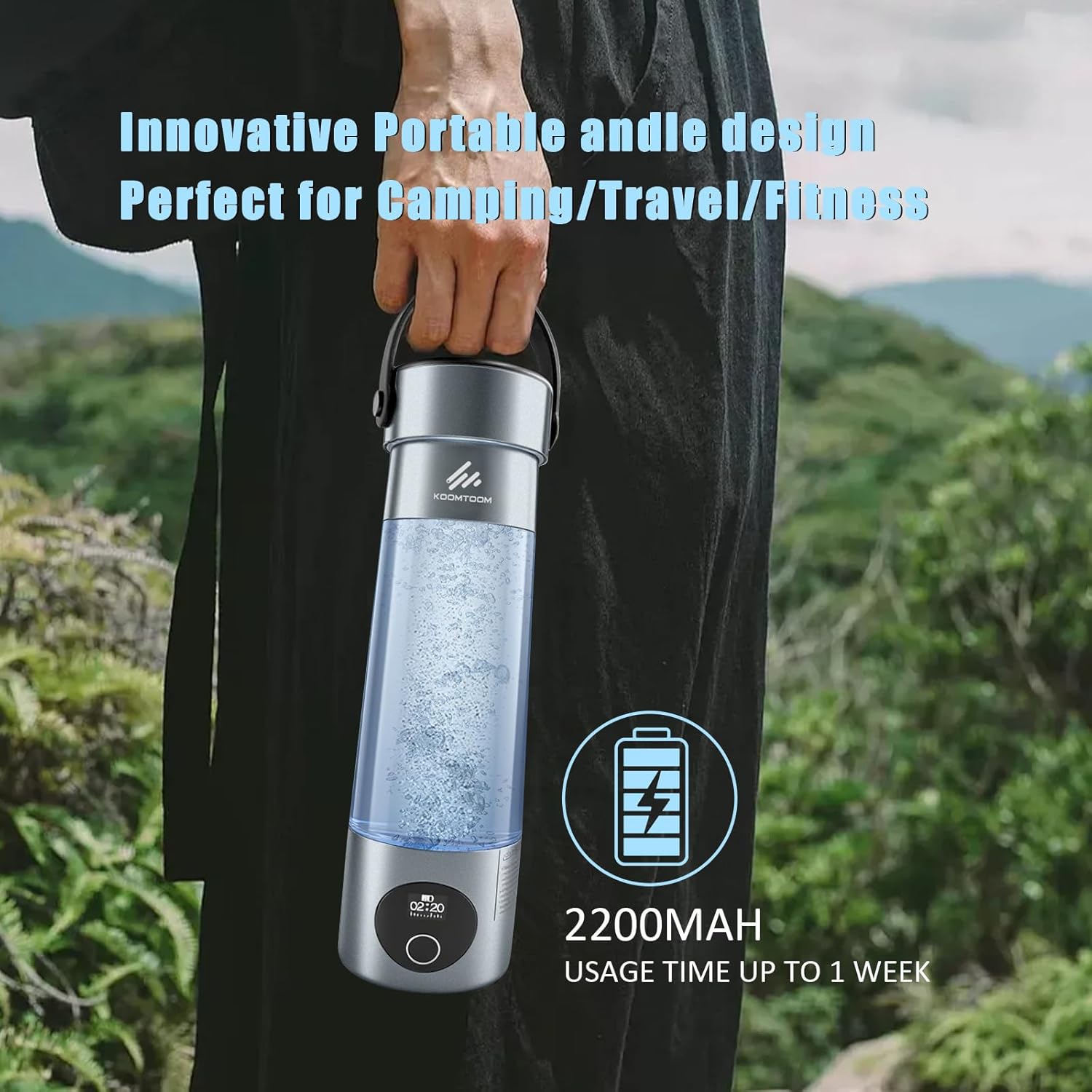 KOOMTOOM 500ML Hydrogen Water Bottle,2025 Portable Hydrogen Generator with Handle,SPE & PEM Technology,6000 PPB Concentration,17OZ Hydrogen Water Generator Healthy Gift for Lover,Family (Dark Grey)