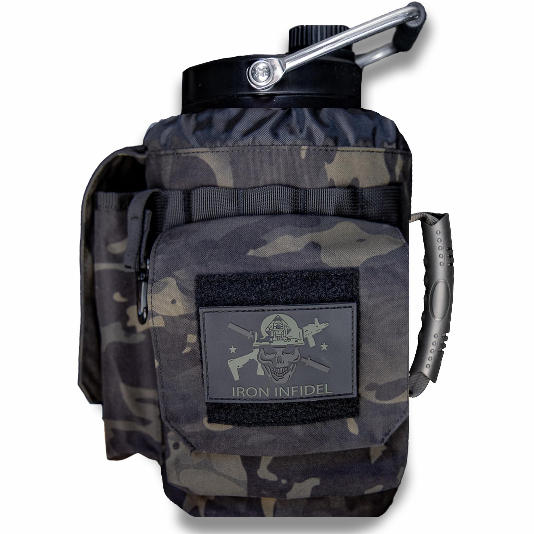 Iron Infidel Battle Bottle - Half Gallon Insulated Water Bottle with Paracord Handle - Large 64 oz Stainless Steel Water Jug & Rugged, Removable Sleeve For Keys, Wallet, Phone (OCP Camo 2 Liter)