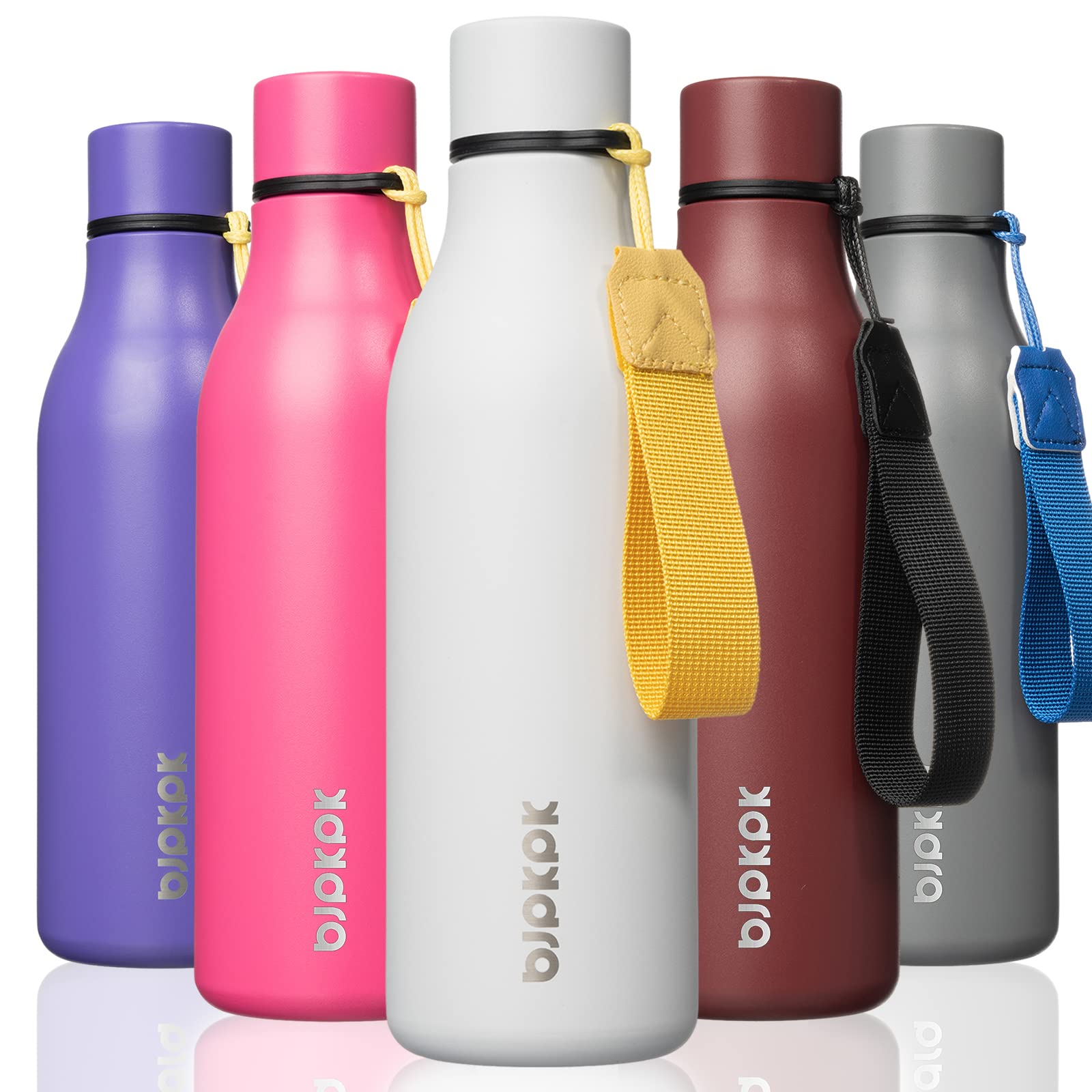 BJPKPK Insulated Water Bottles, 12oz Stainless Steel Metal Water Bottle with Strap, BPA Free Leak Proof Jugs, Mugs, Flasks, Reusable Thermal Flasks for Sports & Travel, Sakura
