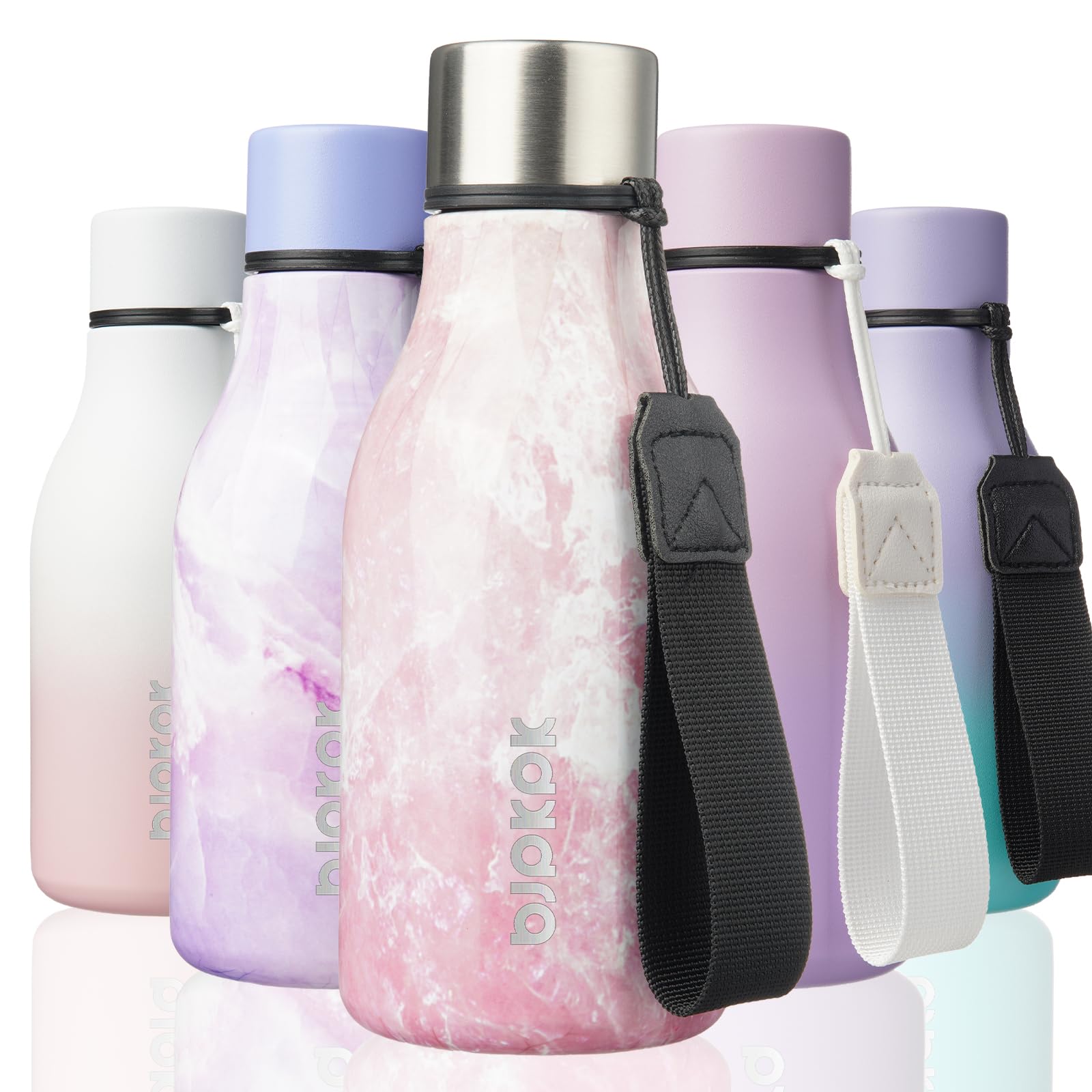 BJPKPK Insulated Water Bottles, 12oz Stainless Steel Metal Water Bottle with Strap, BPA Free Leak Proof Jugs, Mugs, Flasks, Reusable Thermal Flasks for Sports & Travel, Sakura