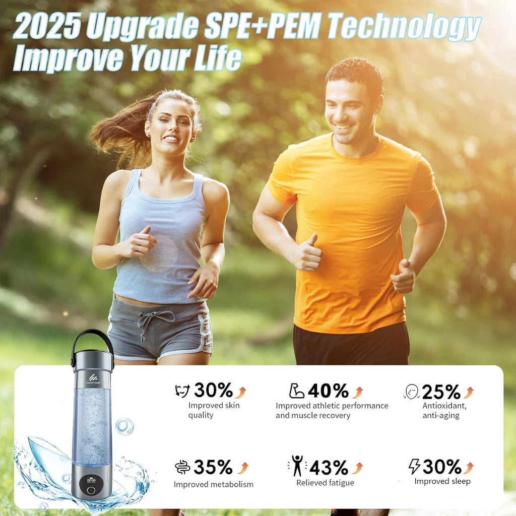 KOOMTOOM 500ML Hydrogen Water Bottle,2025 Portable Hydrogen Generator with Handle,SPE & PEM Technology,6000 PPB Concentration,17OZ Hydrogen Water Generator Healthy Gift for Lover,Family (Dark Grey)