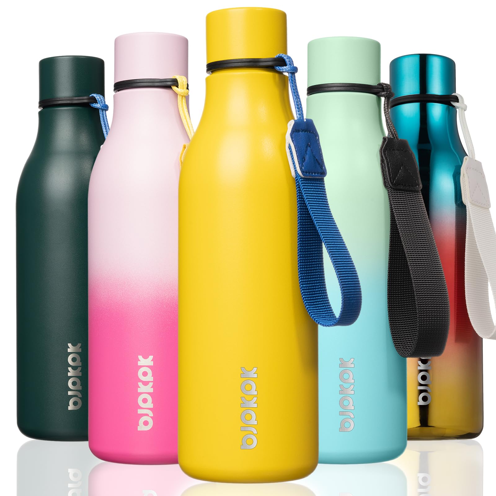 BJPKPK Insulated Water Bottles, 12oz Stainless Steel Metal Water Bottle with Strap, BPA Free Leak Proof Jugs, Mugs, Flasks, Reusable Thermal Flasks for Sports & Travel, Sakura