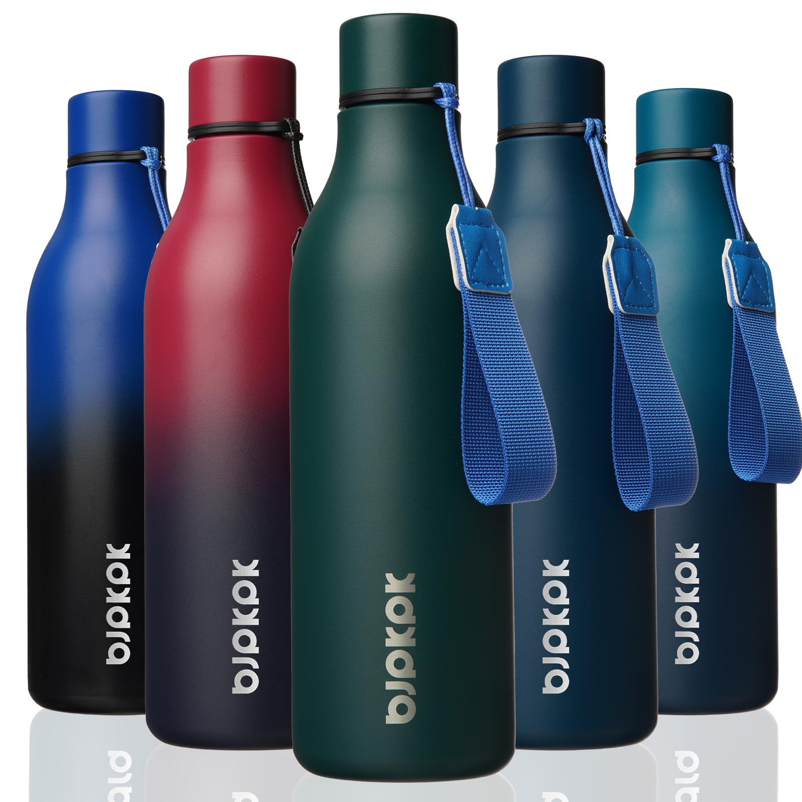 BJPKPK Insulated Water Bottles, 12oz Stainless Steel Metal Water Bottle with Strap, BPA Free Leak Proof Jugs, Mugs, Flasks, Reusable Thermal Flasks for Sports & Travel, Sakura