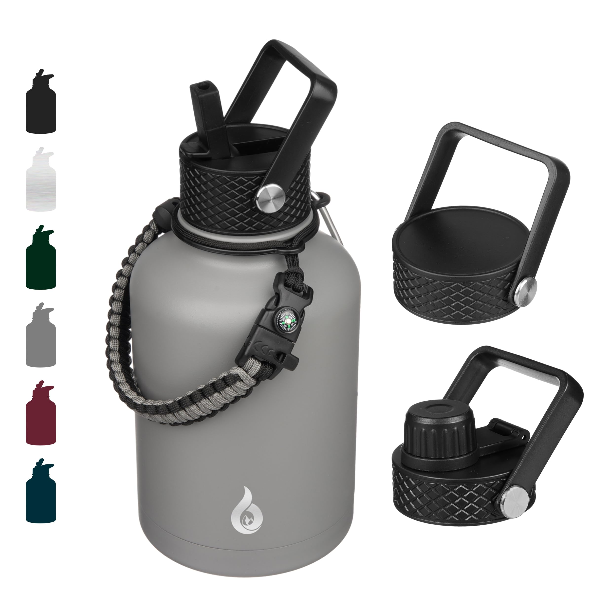 BJPKPK Insulated Water Bottles with Straw Lid, 18oz Stainless Steel Metal Water Bottle, Cold Hot Thermo with 3 Lids, Leak Proof BPA Free Travel Cup, Wide Mouth Flasks, Thermo -Mint