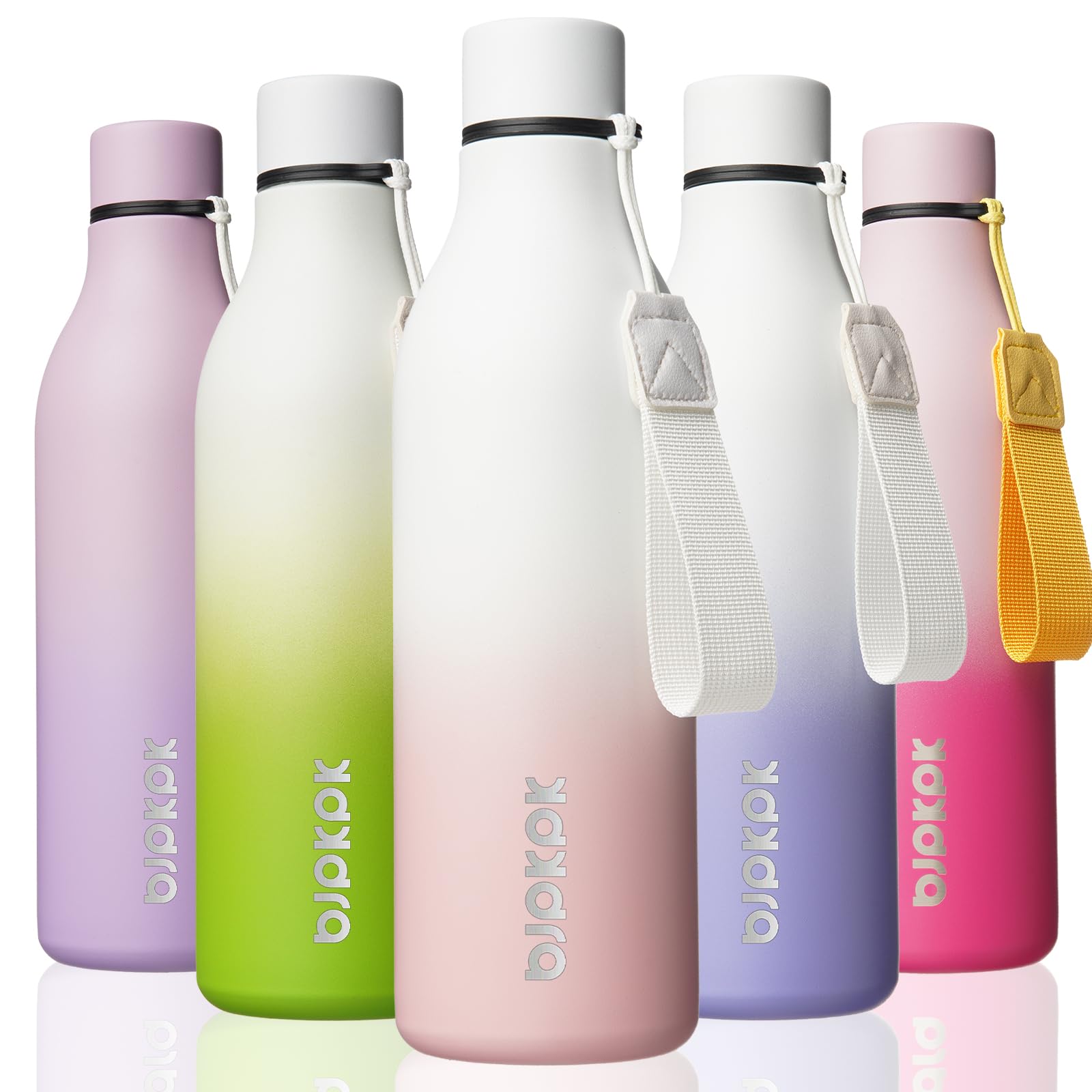 BJPKPK Insulated Water Bottles, 12oz Stainless Steel Metal Water Bottle with Strap, BPA Free Leak Proof Jugs, Mugs, Flasks, Reusable Thermal Flasks for Sports & Travel, Sakura