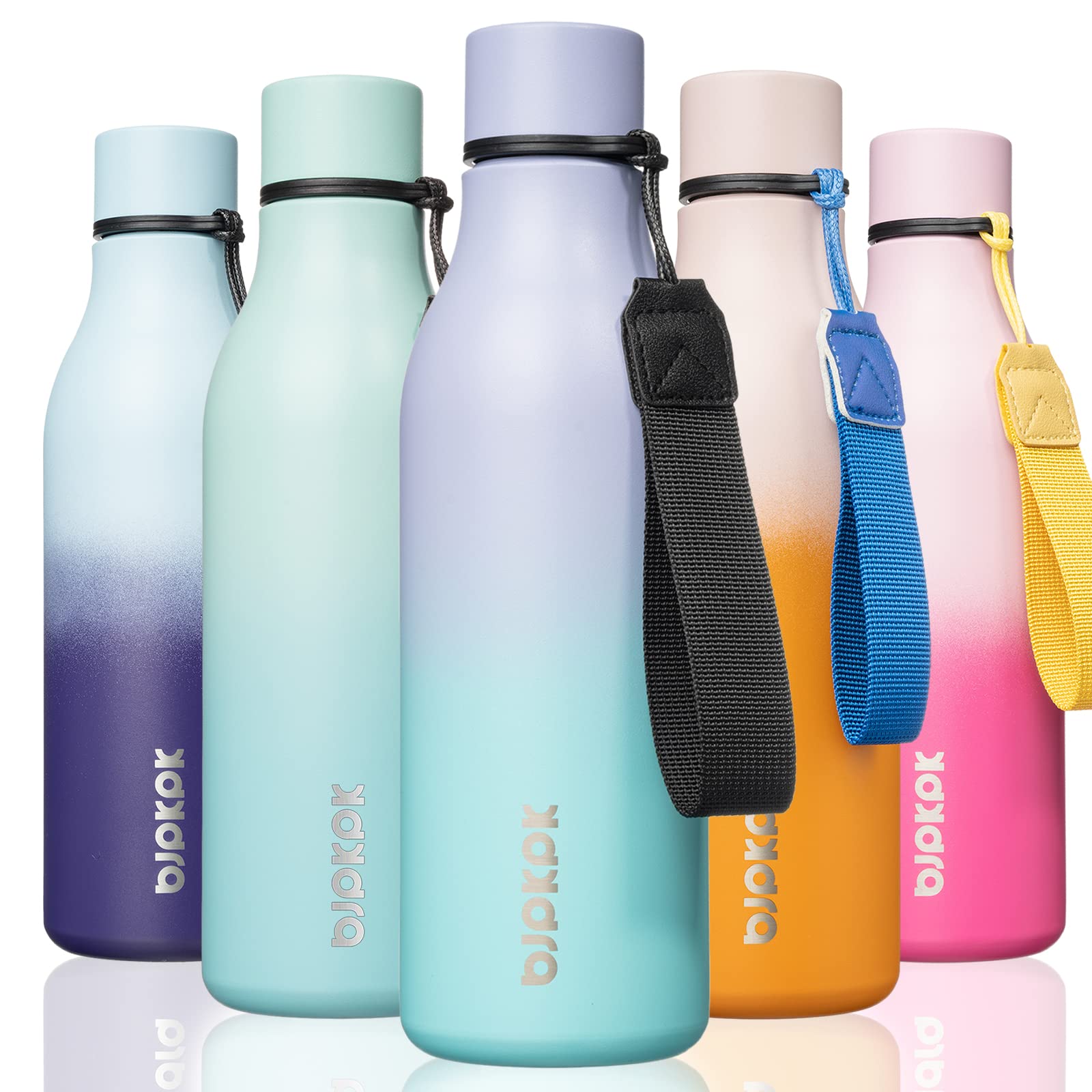 BJPKPK Insulated Water Bottles, 12oz Stainless Steel Metal Water Bottle with Strap, BPA Free Leak Proof Jugs, Mugs, Flasks, Reusable Thermal Flasks for Sports & Travel, Sakura