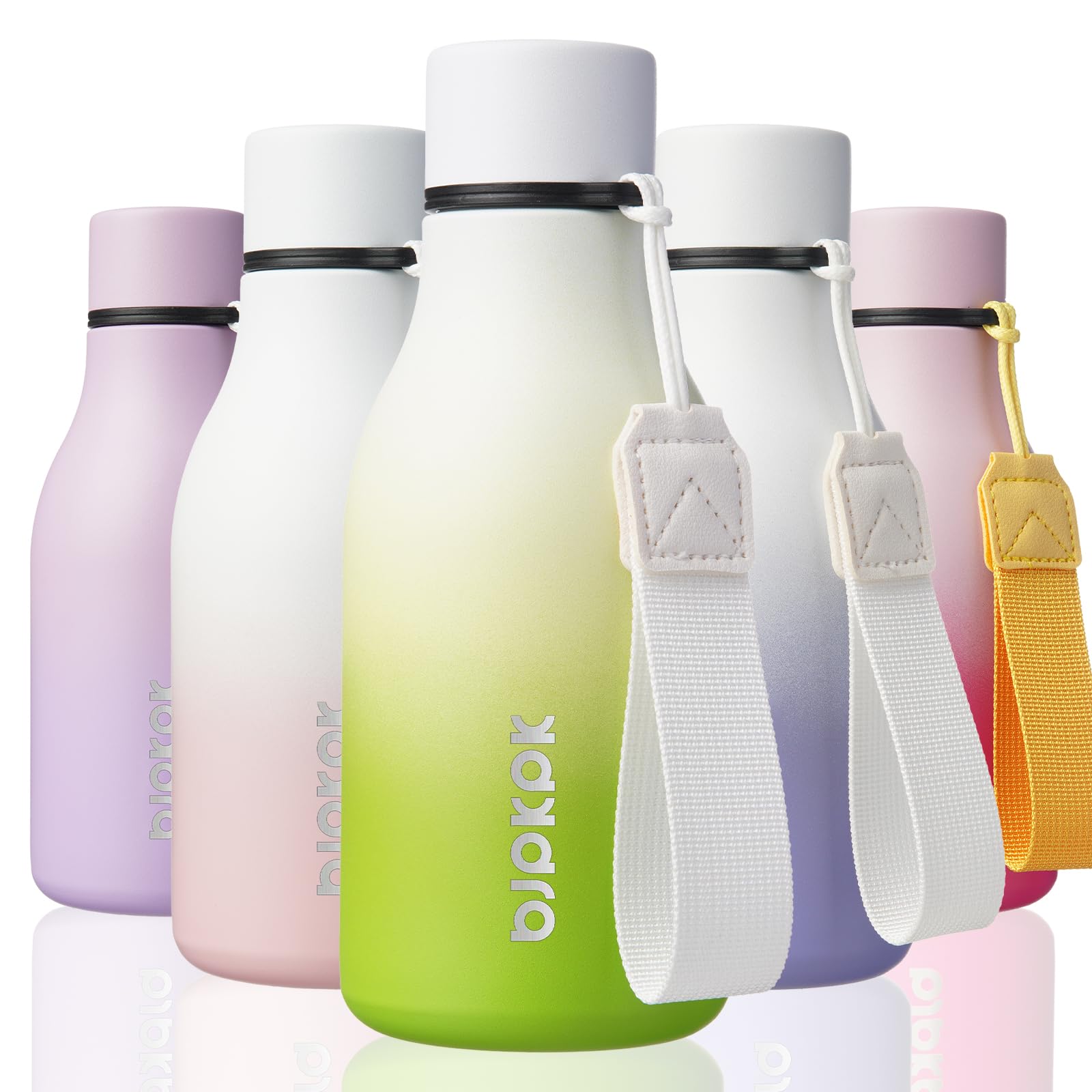 BJPKPK Insulated Water Bottles, 12oz Stainless Steel Metal Water Bottle with Strap, BPA Free Leak Proof Jugs, Mugs, Flasks, Reusable Thermal Flasks for Sports & Travel, Sakura