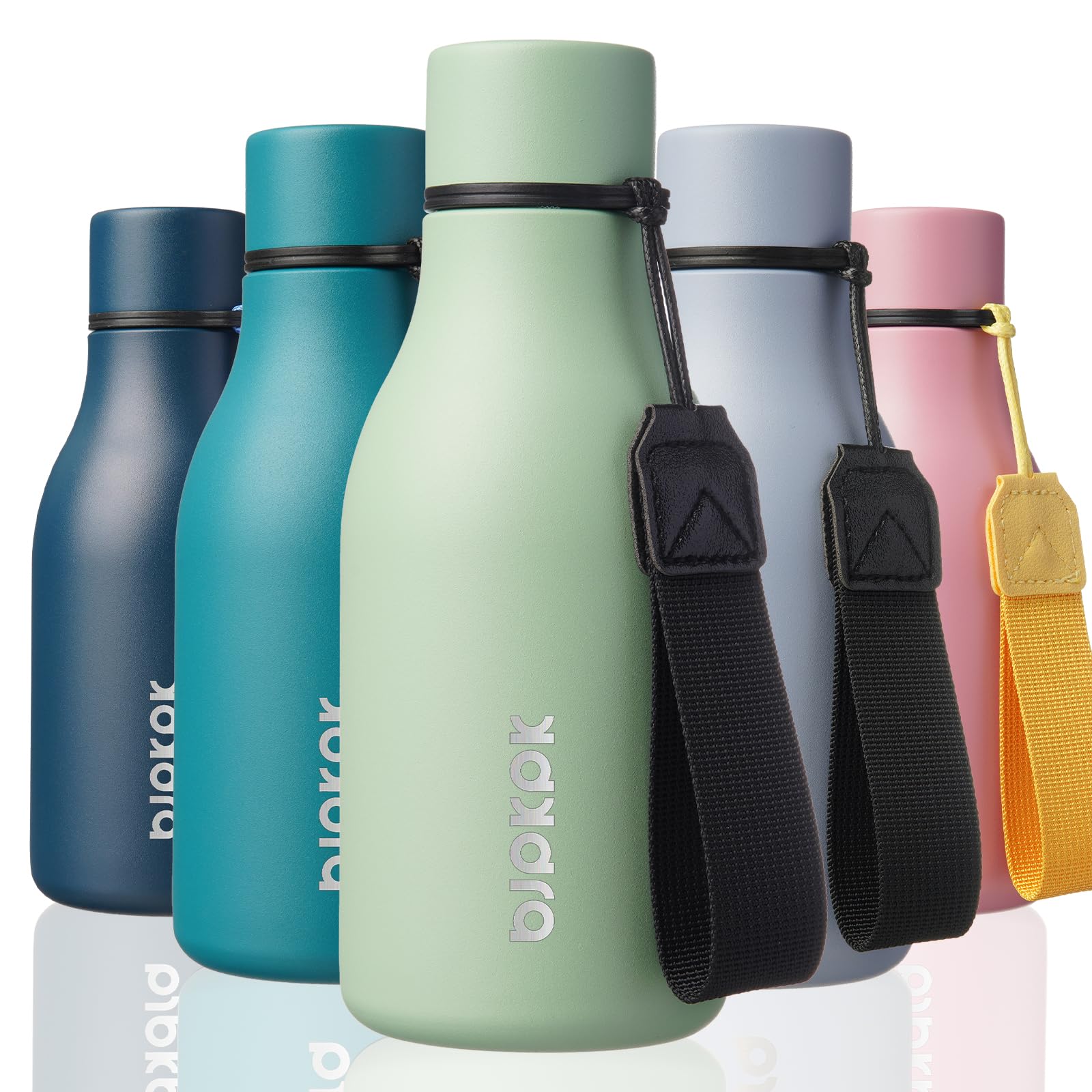 BJPKPK Insulated Water Bottles, 12oz Stainless Steel Metal Water Bottle with Strap, BPA Free Leak Proof Jugs, Mugs, Flasks, Reusable Thermal Flasks for Sports & Travel, Sakura