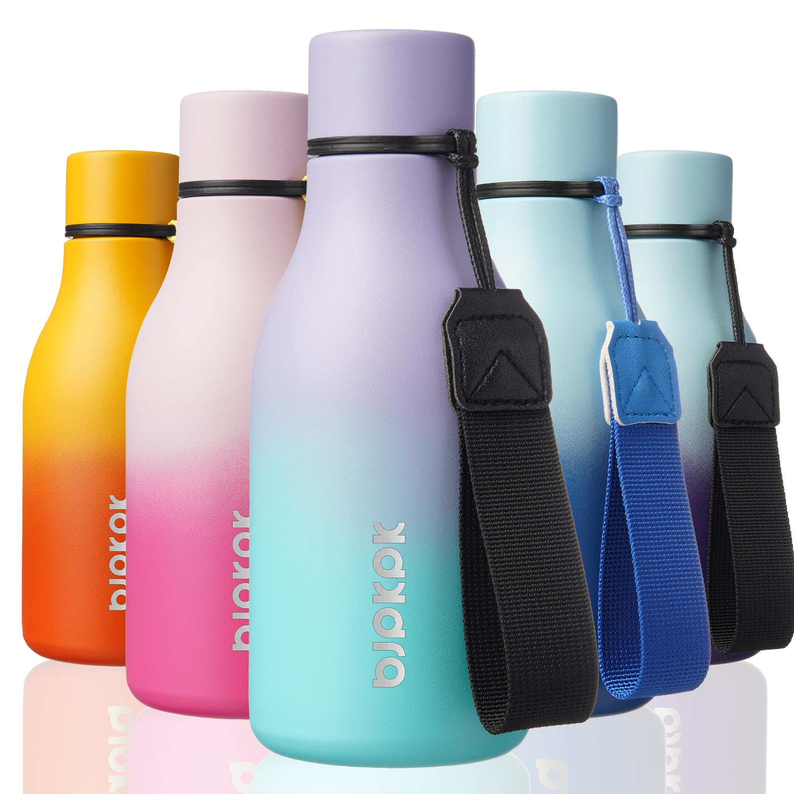 BJPKPK Insulated Water Bottles, 12oz Stainless Steel Metal Water Bottle with Strap, BPA Free Leak Proof Jugs, Mugs, Flasks, Reusable Thermal Flasks for Sports & Travel, Sakura
