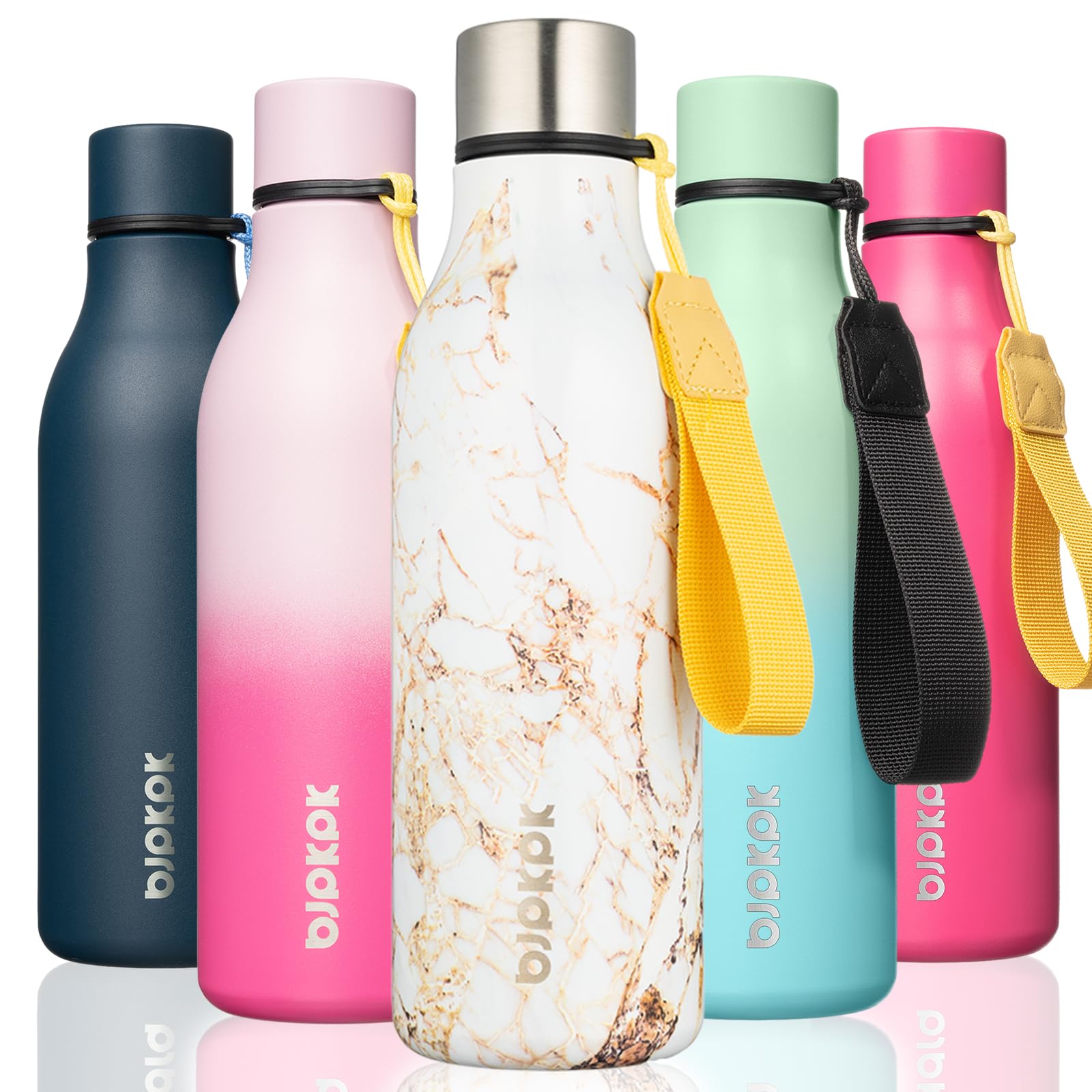 BJPKPK Insulated Water Bottles, 12oz Stainless Steel Metal Water Bottle with Strap, BPA Free Leak Proof Jugs, Mugs, Flasks, Reusable Thermal Flasks for Sports & Travel, Sakura