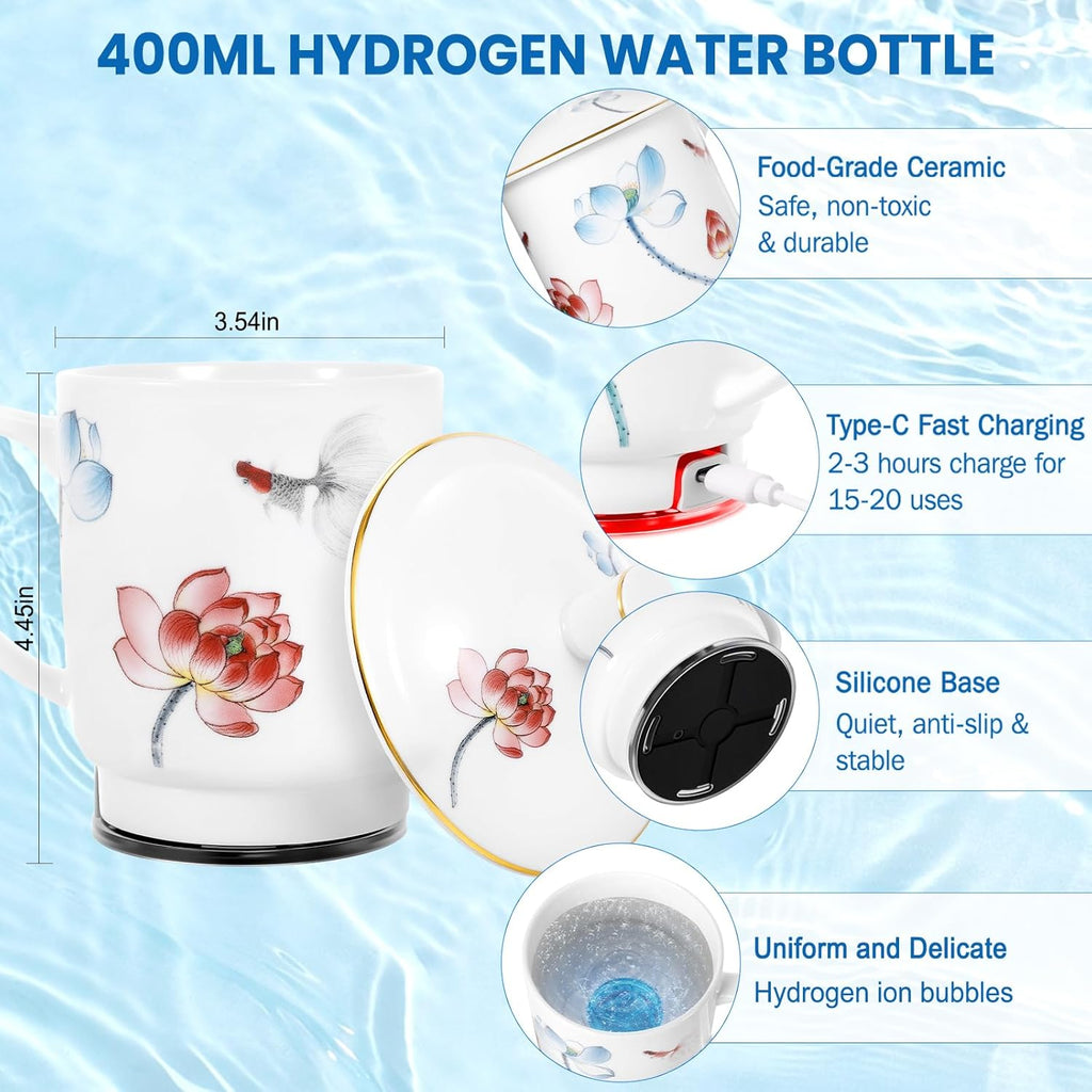 Hydrogen Water Bottle Generator, 2026 Portable Hydrogen Water Machine Rechargeable with SPE/PEM Technology 400ML Hydrogen Rich Water Ionizer Machine Cup, Health Care Gifts for Family, Friends, Travel