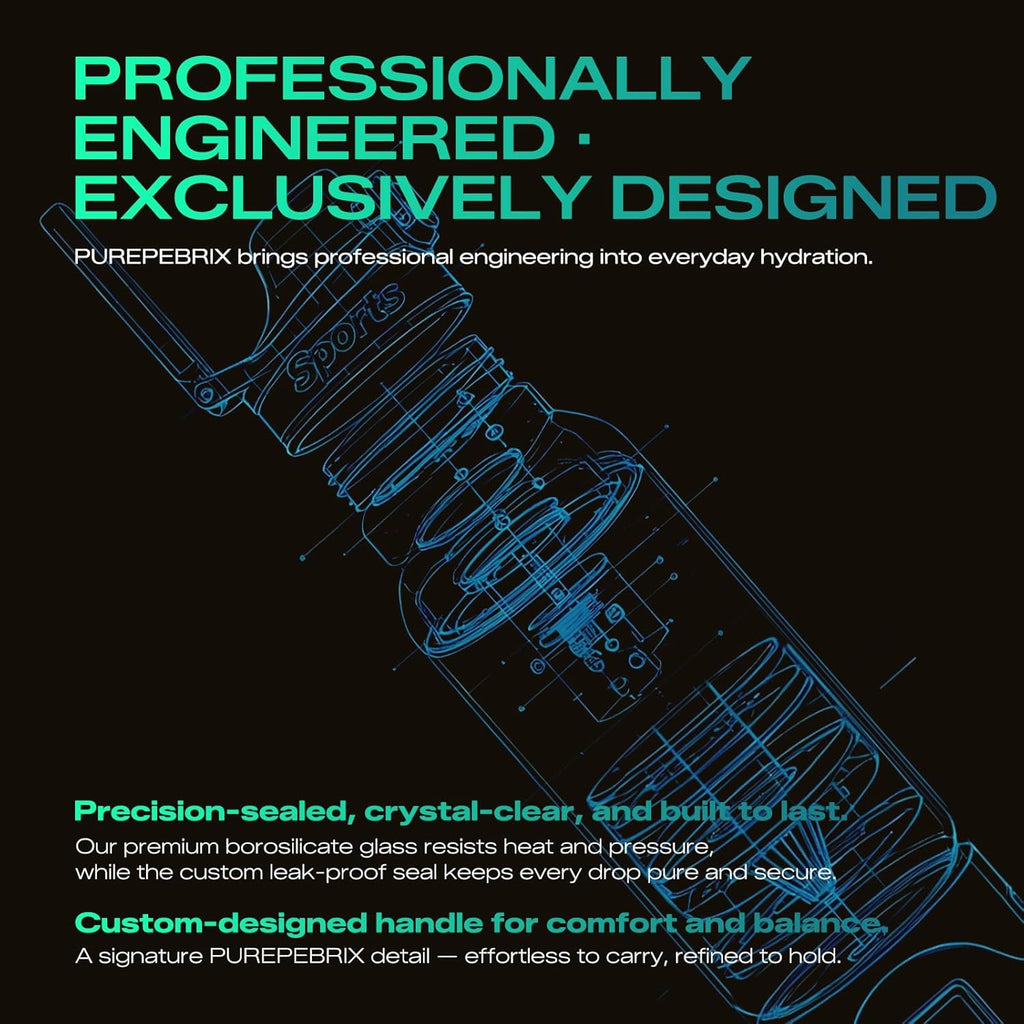 Upgraded Hydrogen Water Bottle Glass Generator - 34oz Borosilicate Glass, SPE/PEM Tech, Leak-Proof Lid, Easy-Carry Handle, Sports-Inspired Design for Home, Office & Travel Hydration