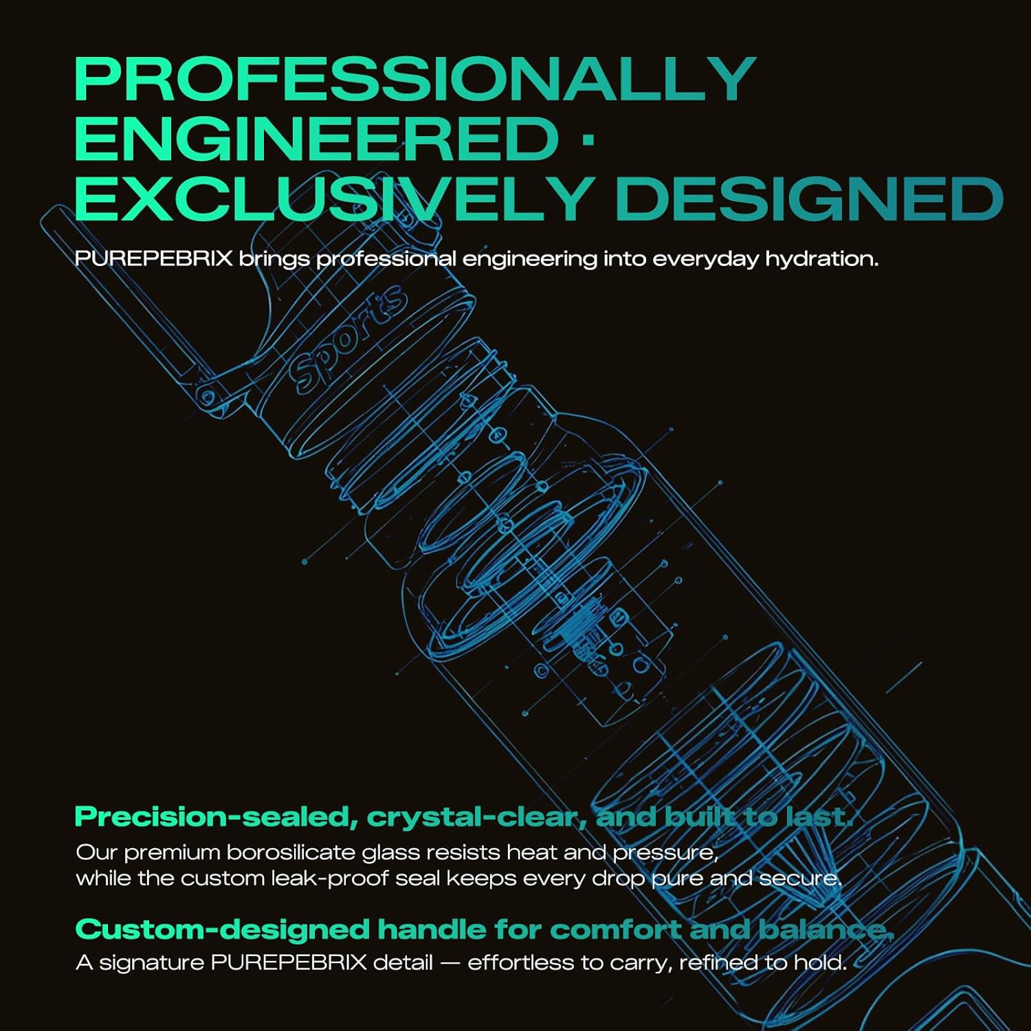 Upgraded Hydrogen Water Bottle Glass Generator - 34oz Borosilicate Glass, SPE/PEM Tech, Leak-Proof Lid, Easy-Carry Handle, Sports-Inspired Design for Home, Office & Travel Hydration