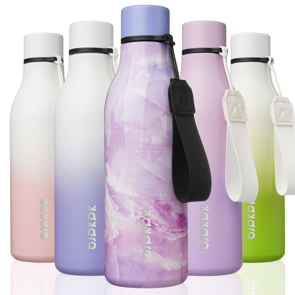 BJPKPK Insulated Water Bottles, 12oz Stainless Steel Metal Water Bottle with Strap, BPA Free Leak Proof Jugs, Mugs, Flasks, Reusable Thermal Flasks for Sports & Travel, Sakura