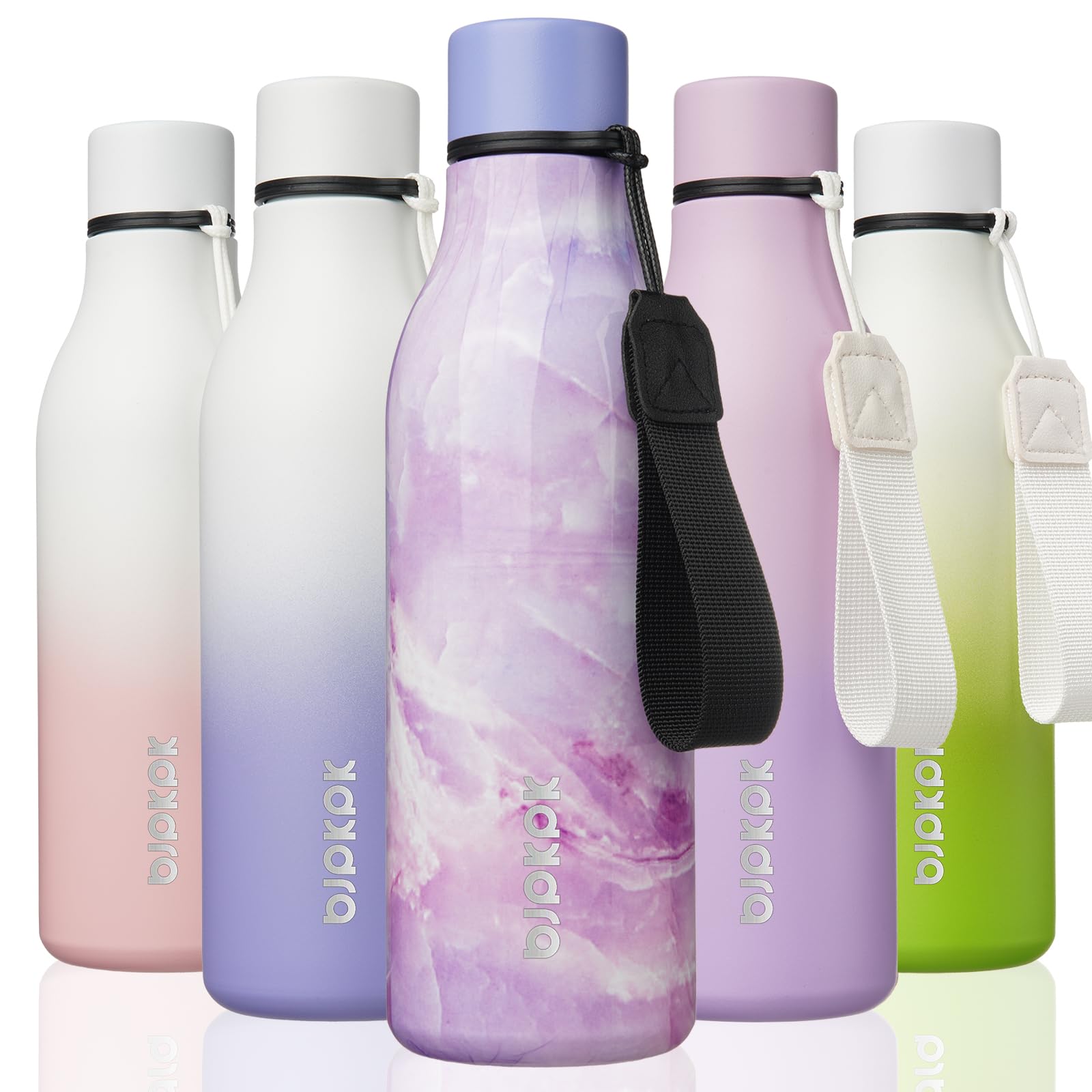BJPKPK Insulated Water Bottles, 12oz Stainless Steel Metal Water Bottle with Strap, BPA Free Leak Proof Jugs, Mugs, Flasks, Reusable Thermal Flasks for Sports & Travel, Sakura