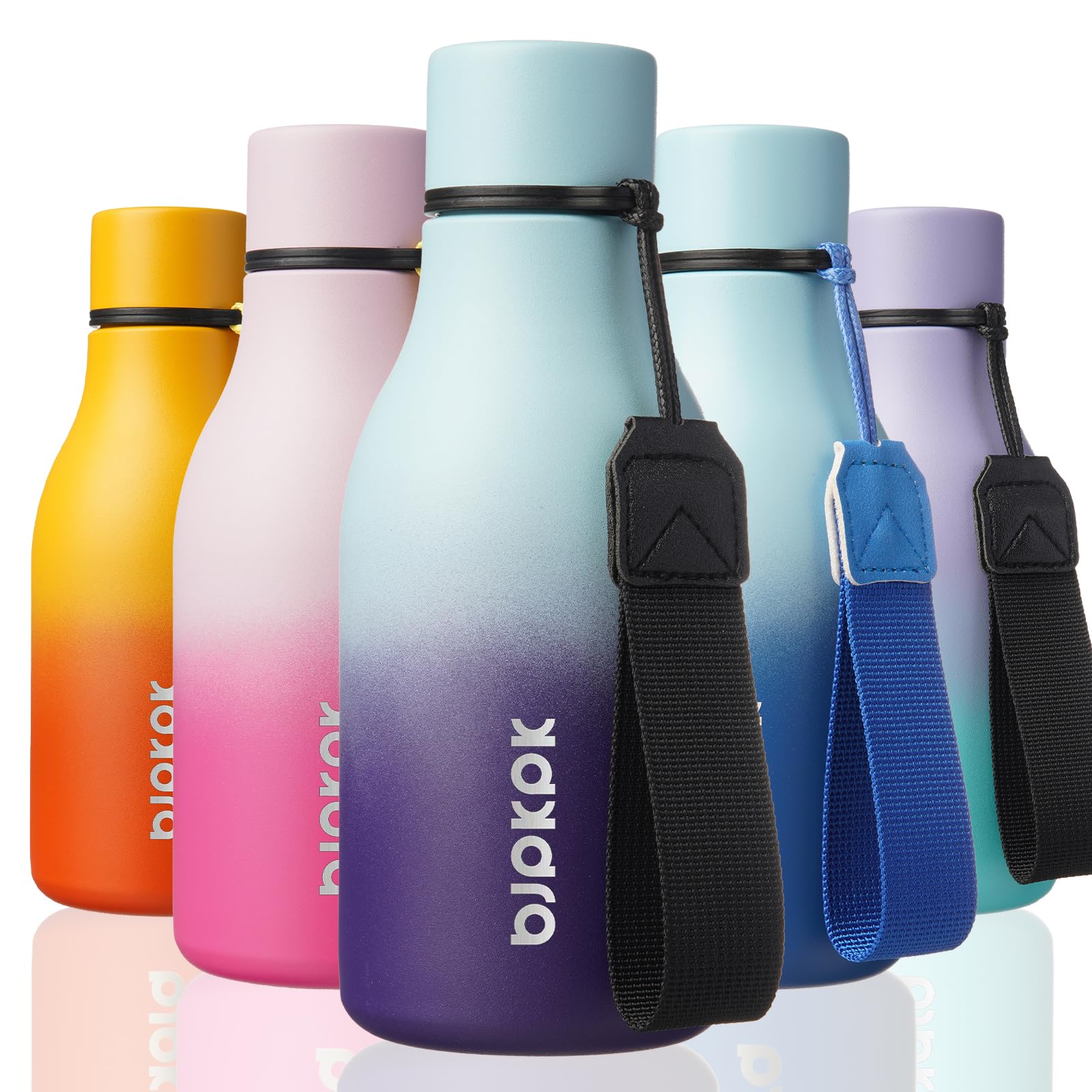 BJPKPK Insulated Water Bottles, 12oz Stainless Steel Metal Water Bottle with Strap, BPA Free Leak Proof Jugs, Mugs, Flasks, Reusable Thermal Flasks for Sports & Travel, Sakura