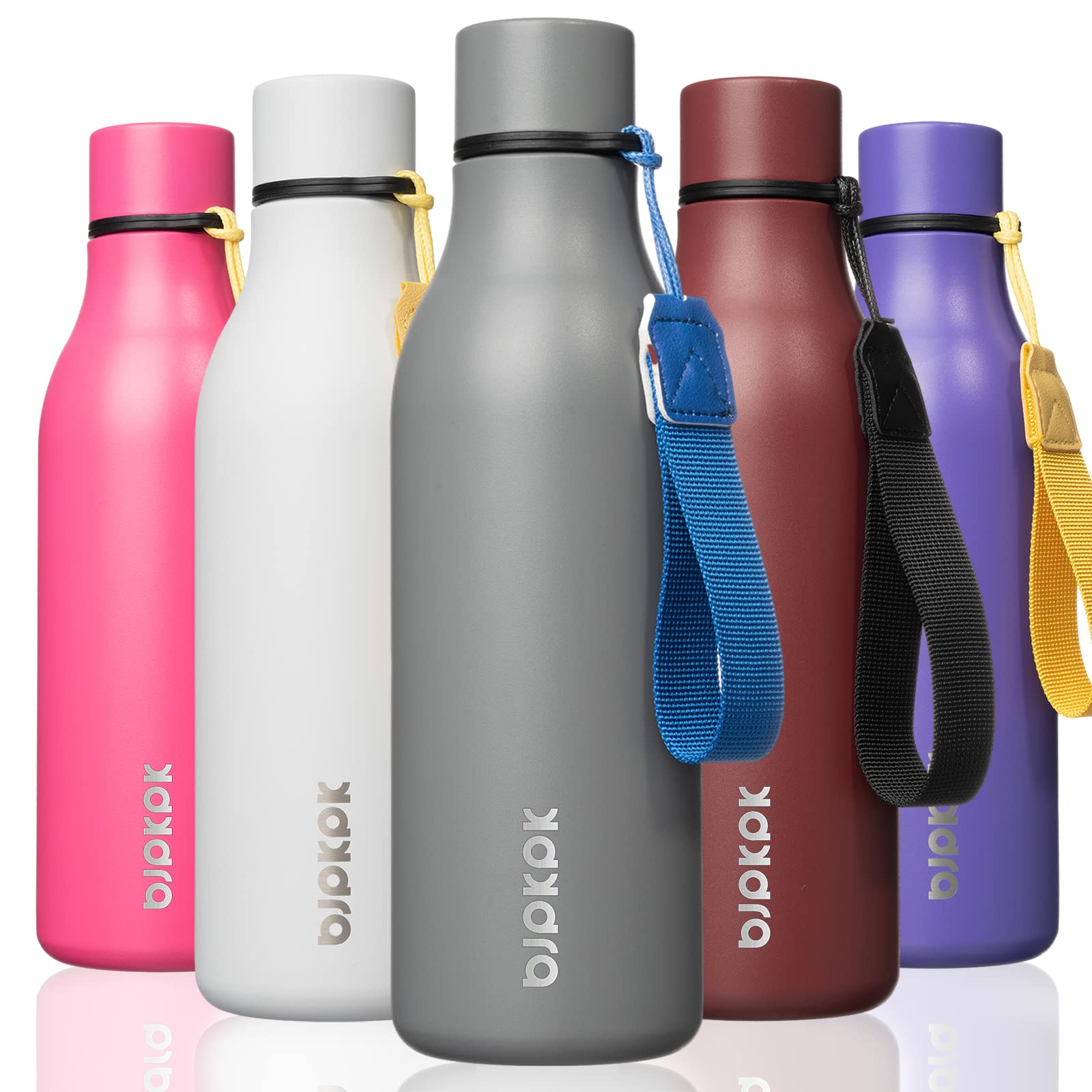BJPKPK Insulated Water Bottles, 12oz Stainless Steel Metal Water Bottle with Strap, BPA Free Leak Proof Jugs, Mugs, Flasks, Reusable Thermal Flasks for Sports & Travel, Sakura
