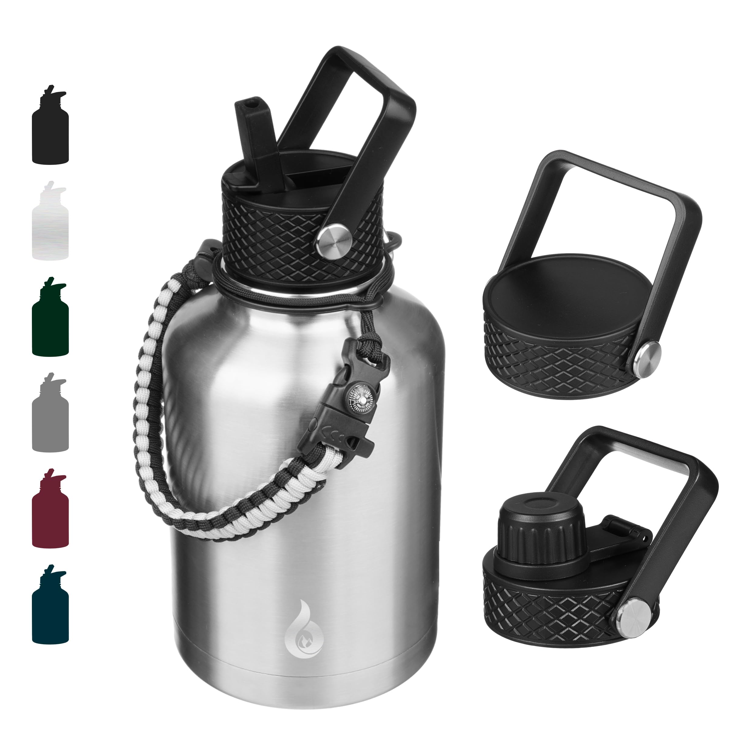 BJPKPK Insulated Water Bottles with Straw Lid, 18oz Stainless Steel Metal Water Bottle, Cold Hot Thermo with 3 Lids, Leak Proof BPA Free Travel Cup, Wide Mouth Flasks, Thermo -Mint