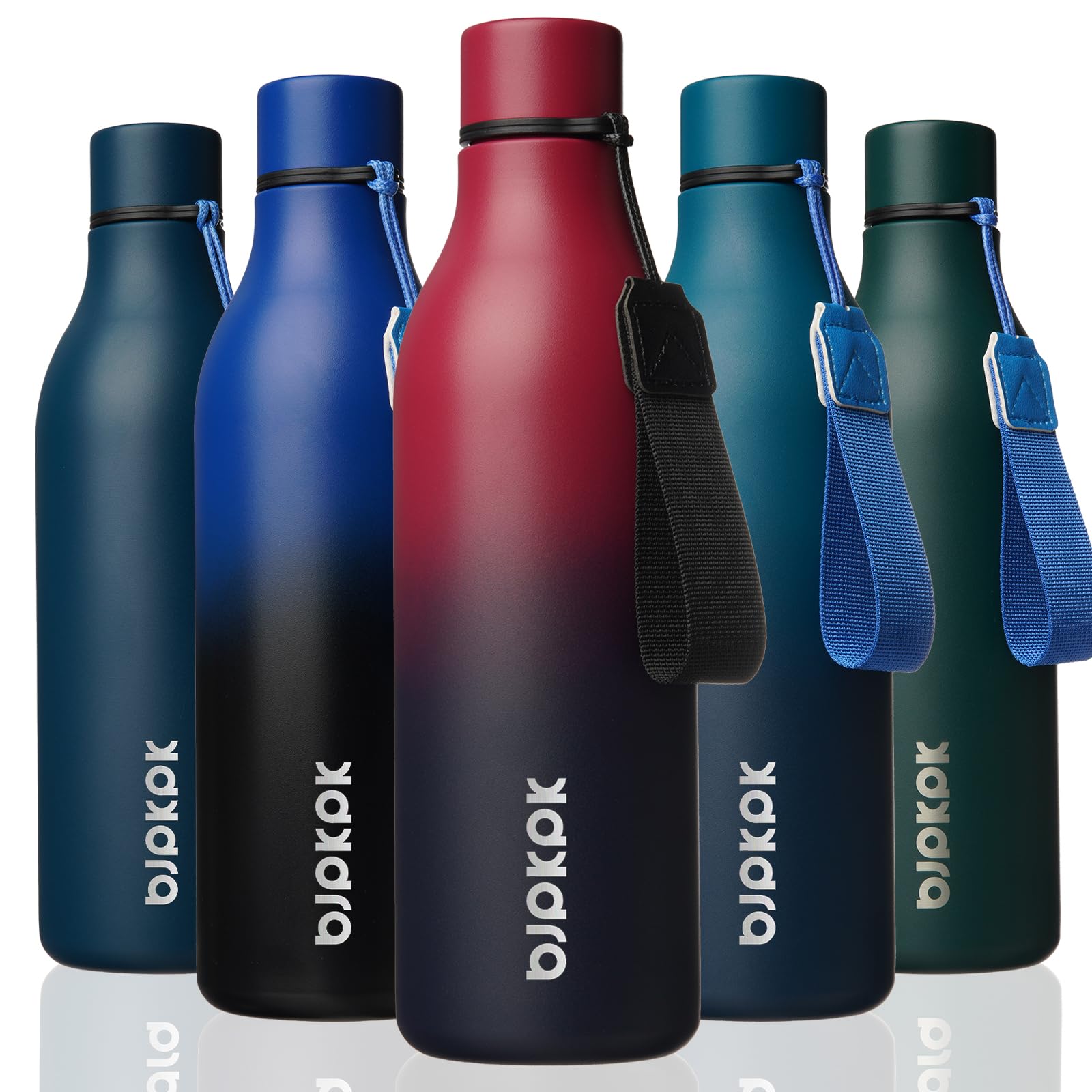 BJPKPK Insulated Water Bottles, 12oz Stainless Steel Metal Water Bottle with Strap, BPA Free Leak Proof Jugs, Mugs, Flasks, Reusable Thermal Flasks for Sports & Travel, Sakura