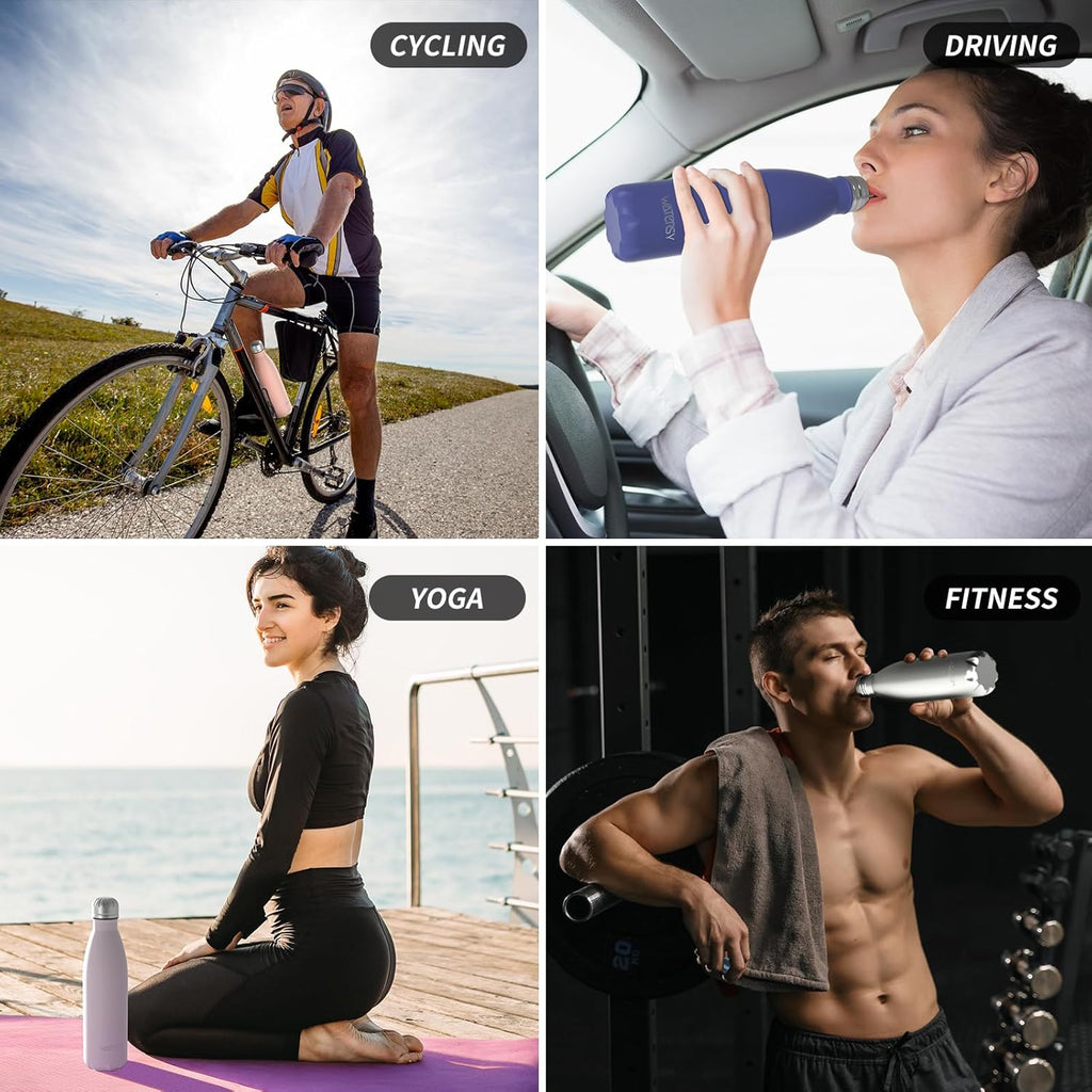 WATERSY Stainless Steel water bottles,17oz/500ml Insulated Water Bottles,Deep Blue metal water bottle Keeps Drink Cold and Hot,BPA Free kids water bottles for School,Gym,Travel,Sports