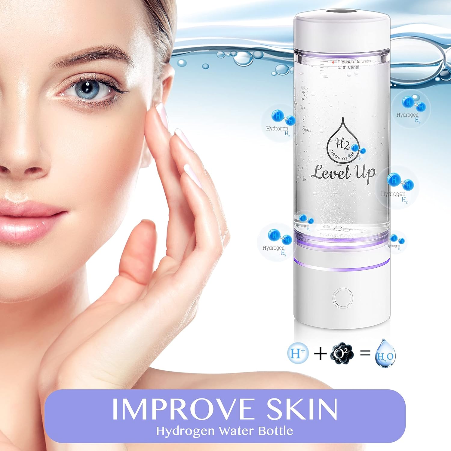 LevelUpWay 2025 Hydrogen Water Bottle Generator with SPE PEM Technology– Up to 4000 PPB – Dual Chamber – 250ml – (White) – Enhanced Hydration Solution