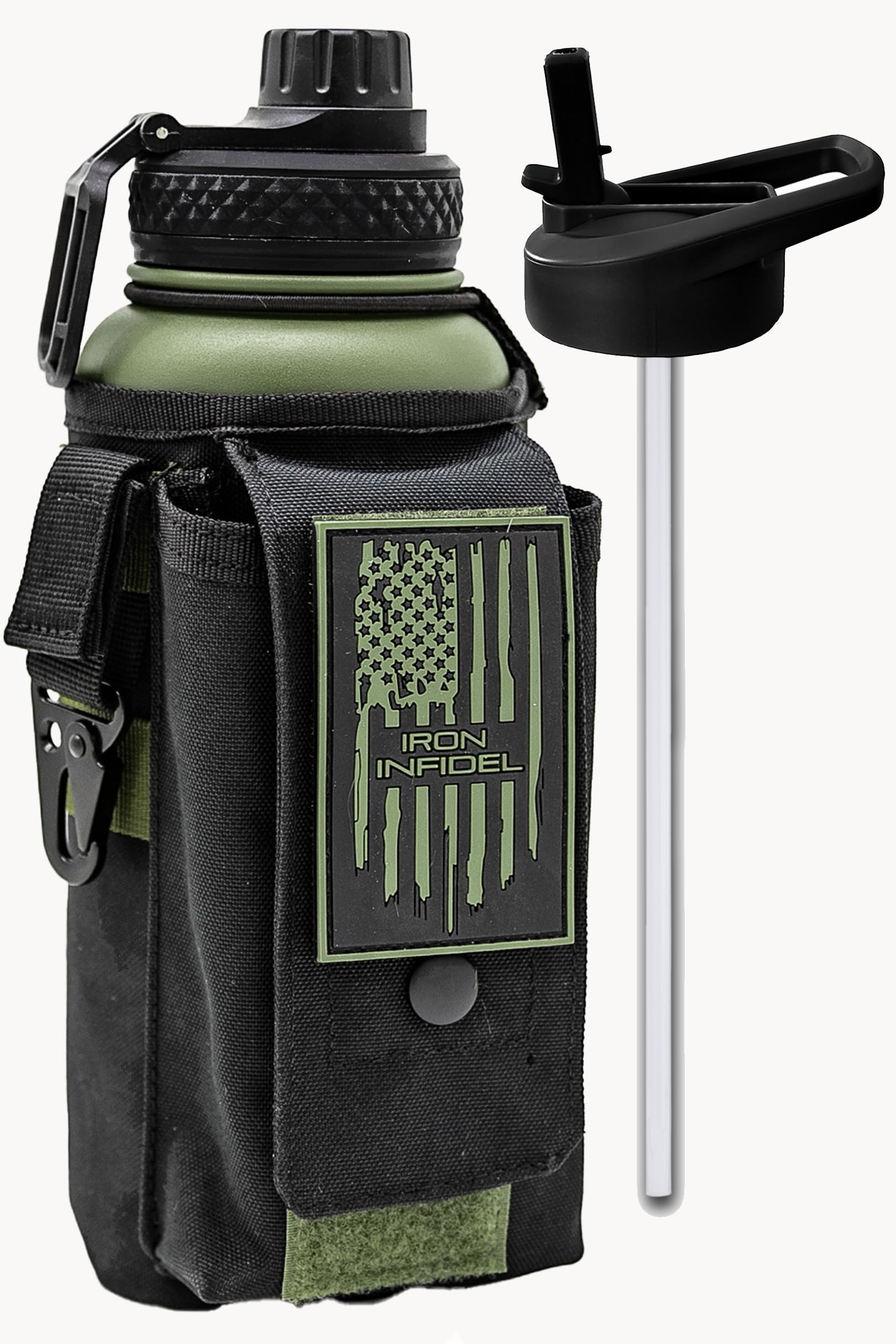 Iron Infidel Battle Bottle - One Gallon Insulated Water Bottle with Dual Carry Handles - 128 oz Tactical Stainless Steel Water Jug & Rugged Extra Large Sleeve With Storage (Betsy 128 Ounces)