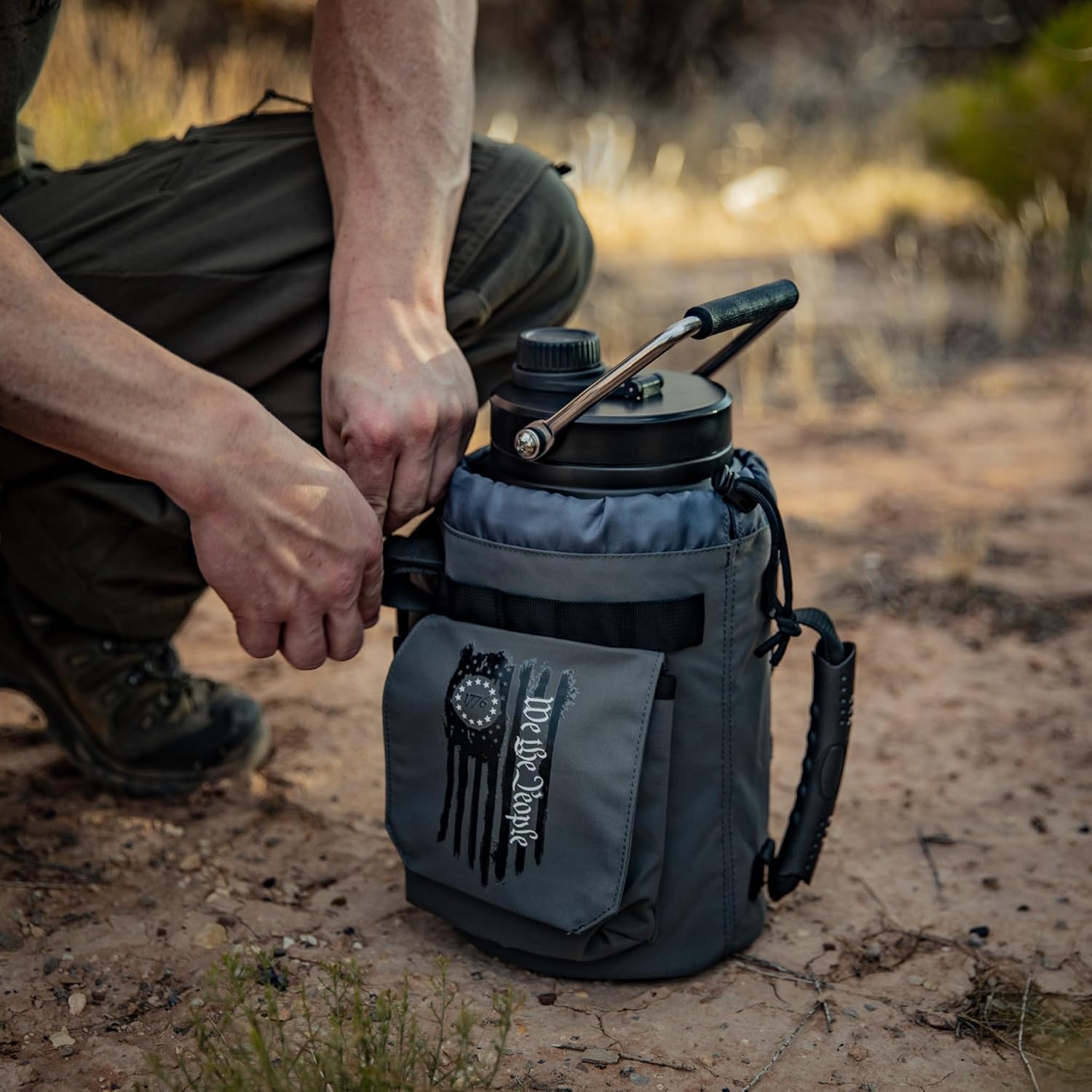 Iron Infidel Battle Bottle - One Gallon Insulated Water Bottle with Dual Carry Handles - 128 oz Tactical Stainless Steel Water Jug & Rugged Extra Large Sleeve With Storage (Betsy 128 Ounces)