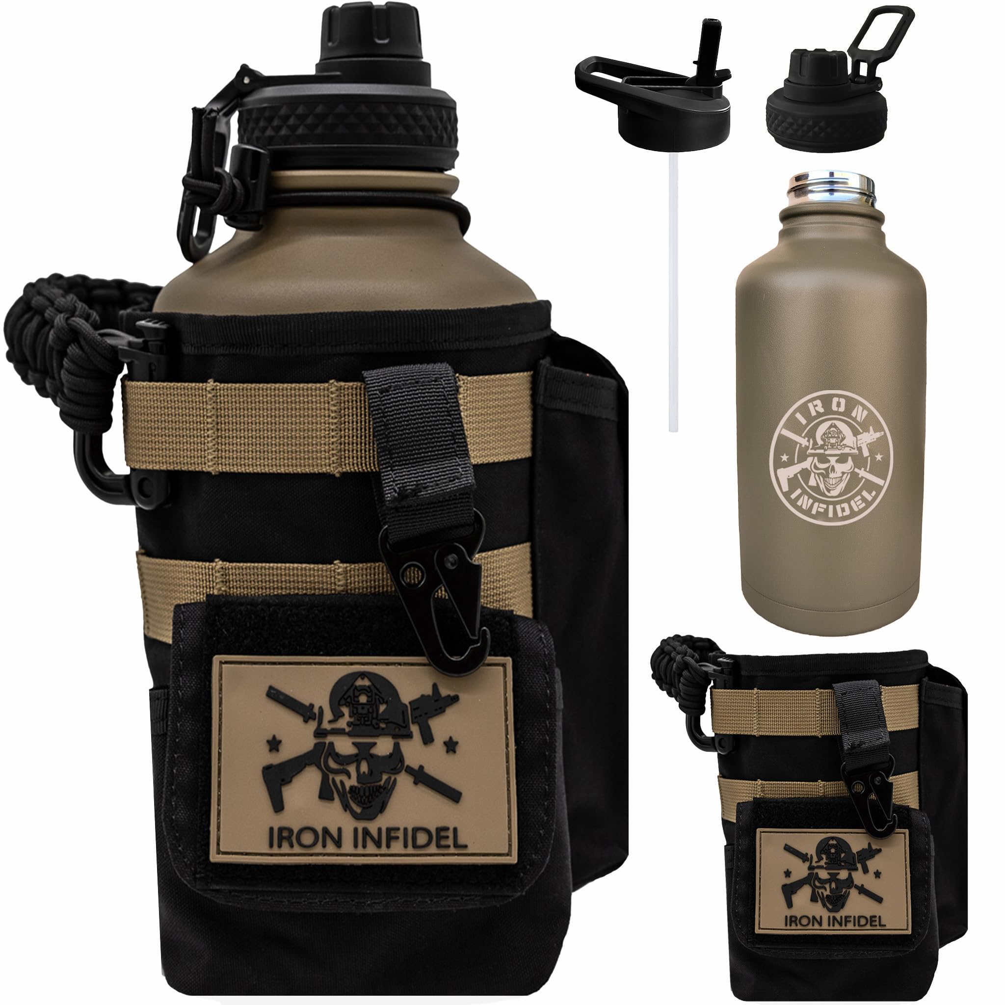 Iron Infidel Battle Bottle - Half Gallon Insulated Water Bottle with Paracord Handle - Large 64 oz Stainless Steel Water Jug & Rugged, Removable Sleeve For Keys, Wallet, Phone (OCP Camo 2 Liter)