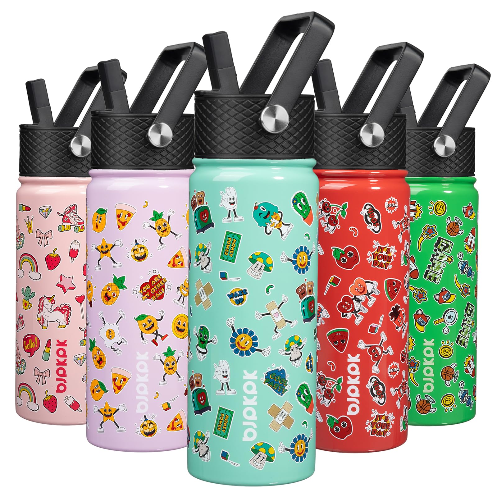 BJPKPK Insulated Water Bottle with Straw Lid, 15 oz Stainless Steel Metal Water Bottles, Reusable Leak Proof BPA Free Thermo, Flask, Cups - Lavender