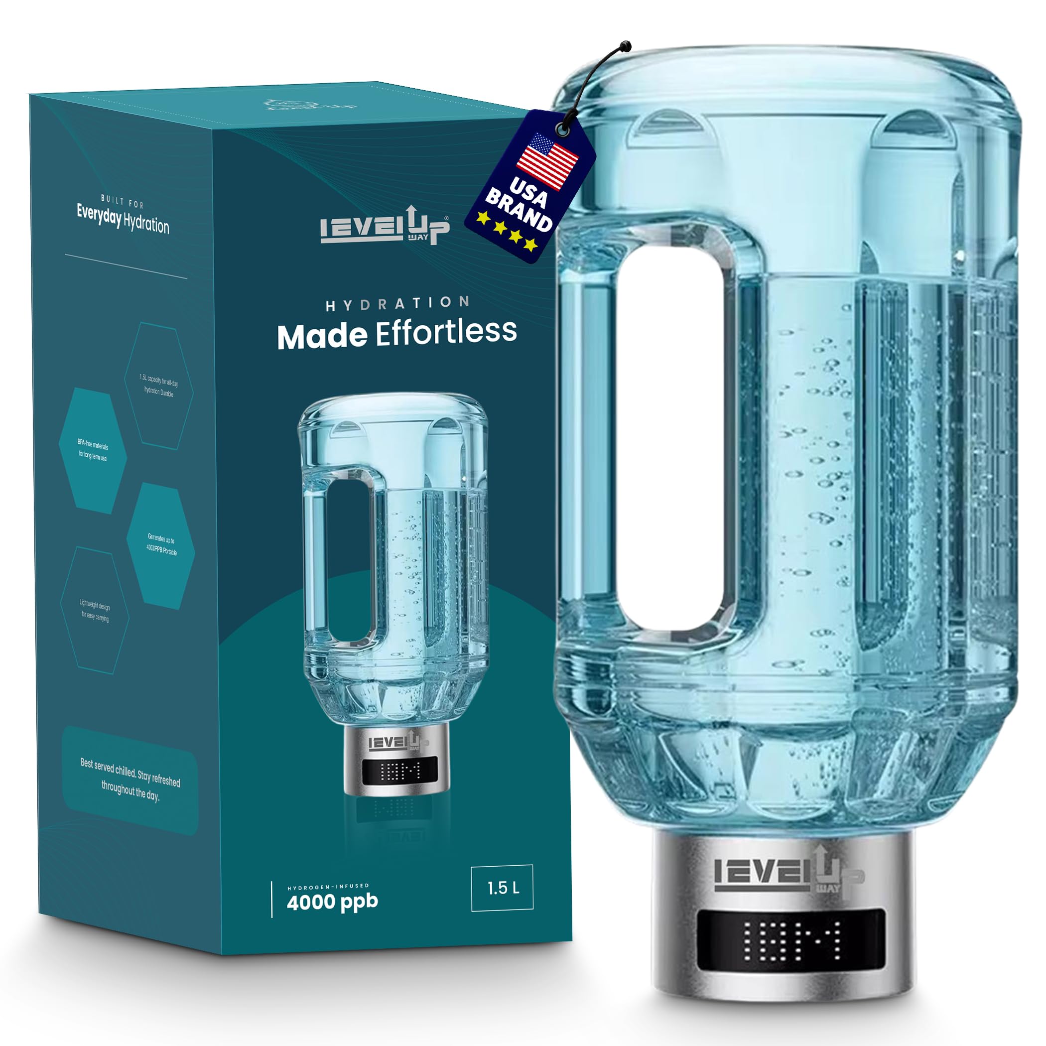 LevelUpWay 2025 Hydrogen Water Bottle Generator with SPE PEM Technology– Up to 4000 PPB – Dual Chamber – 250ml – (White) – Enhanced Hydration Solution