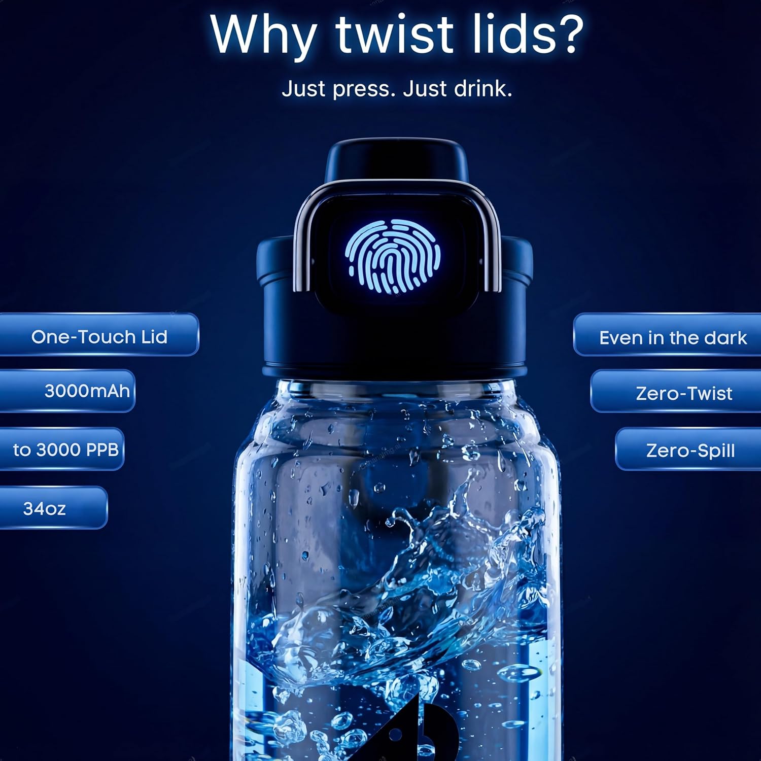 Hydrogen Water Bottle Generator 1 L (34 oz) – Reusable, Portable Glass Hydrogen Water Maker with SPE PEM Technology, Rechargeable H2 Bottle for Home, Gym & Office by ROSTICA